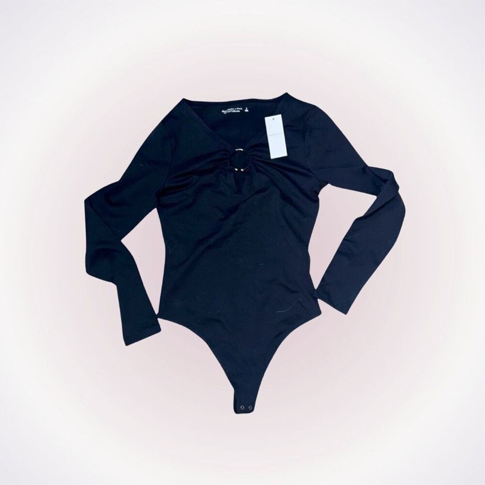 Abercrombie & Fitch A&F Black Long Sleeve Keyhole Bodysuit | Size S, NWT Size S / US 4 / IT 40 - 1 Thumbnail