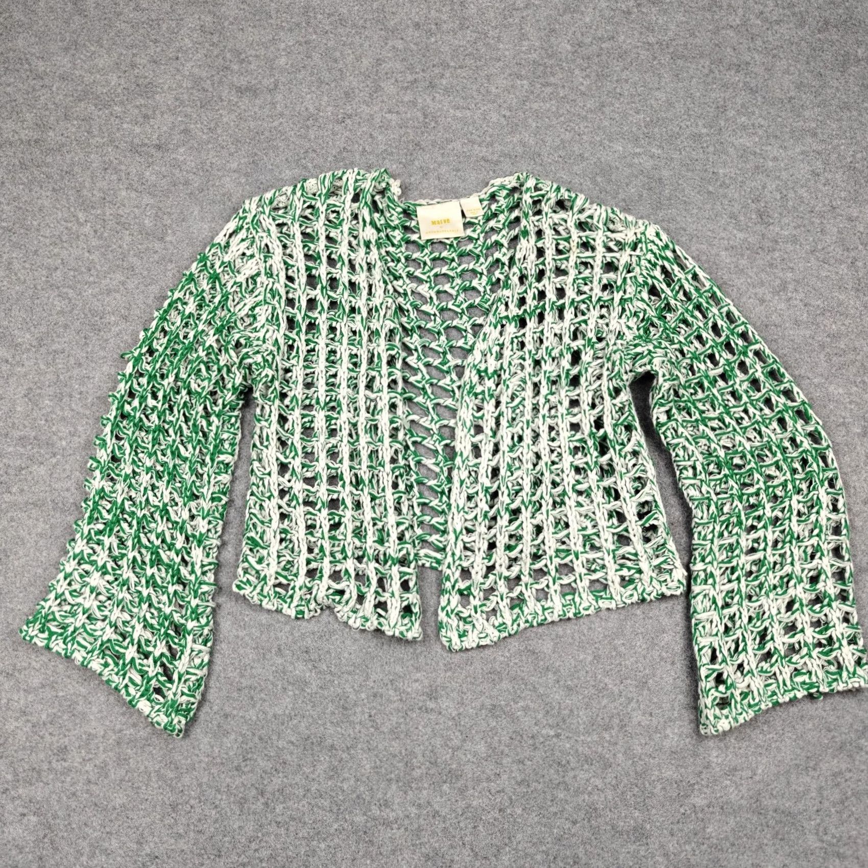 Anthropologie Maeve Anthropologie Cardigan Womens One Size Green Crochet Bell Sleeve Knitting Open-Knit Lightweight Casual Geometric Vintage No Size ONE SIZE - 2 Thumbnail