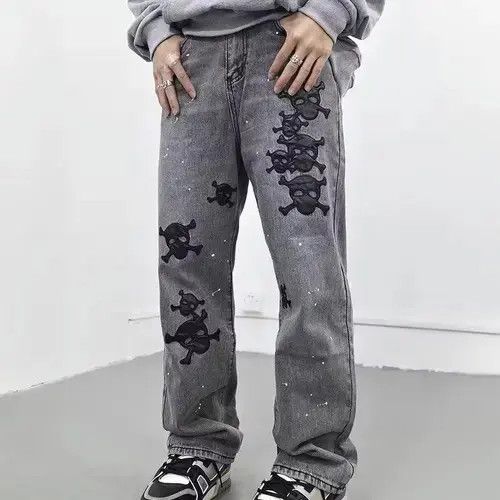 Jean Pirate Skull Patch Gray Denim Jeans Size US 32 / EU 48 - 3 Thumbnail