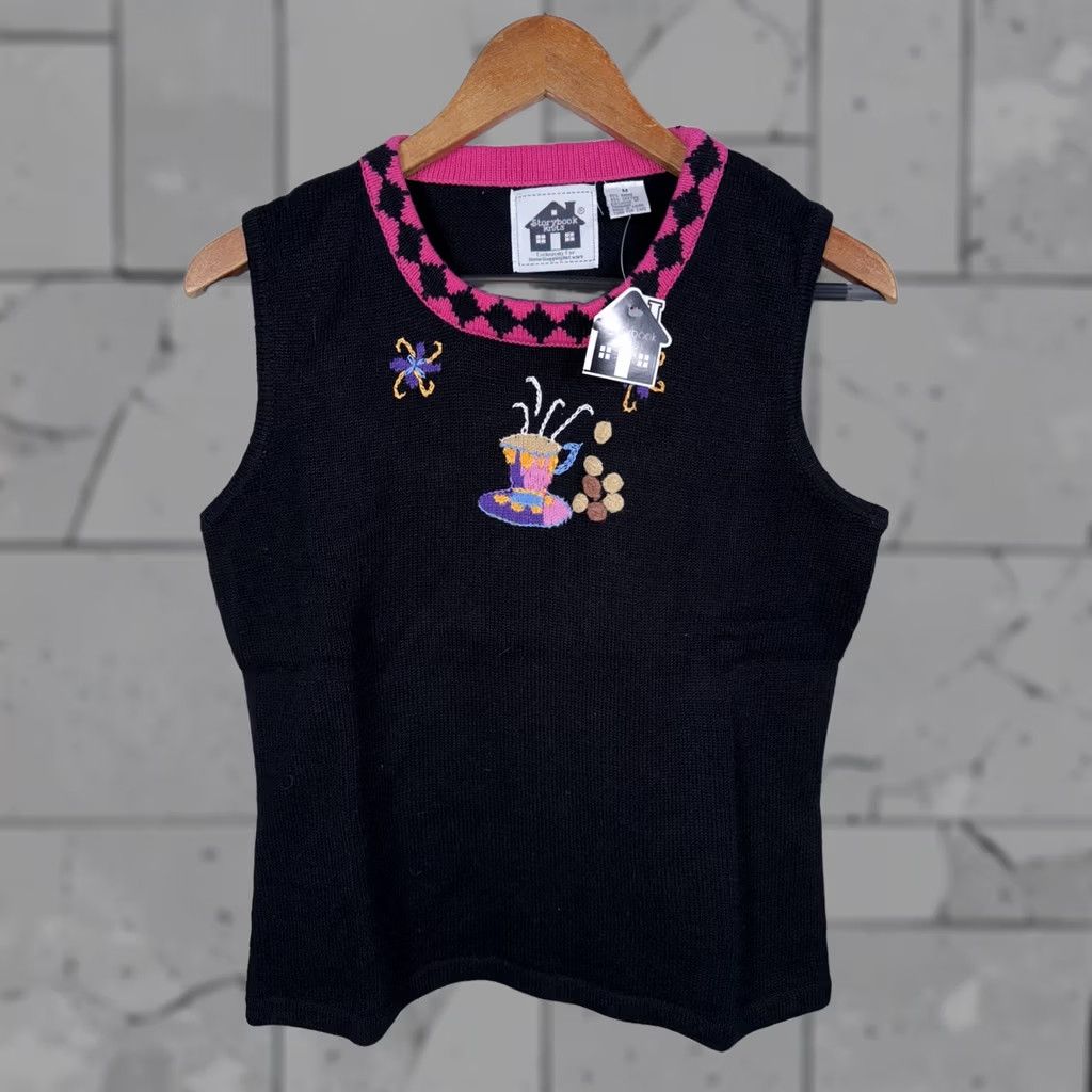 Vintage NWT Storybook Knits Black Embroidered Vest Womens M Sleeveless Knit Sweater Embroidered Vest Style Women M Black NWT Storybook Knits Vest Womens M Size M / US 6-8 / IT 42-44 - 1 Thumbnail