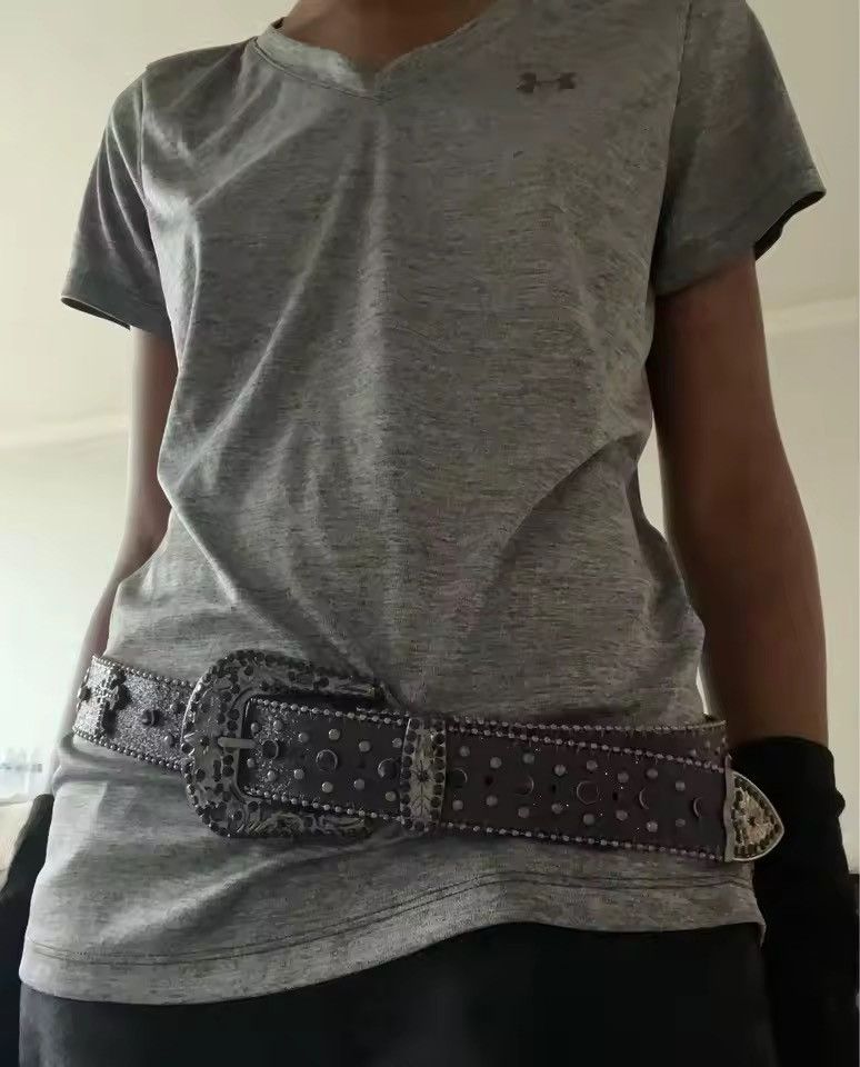 Japanese Brand 135 cm Y2K Silver Rhinestone Studded Belt Size 32 - 6 Thumbnail