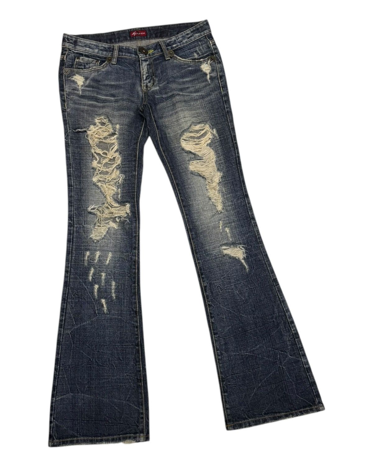 Hysteric Glamour × Japanese Brand HYSTERIC GLAMOUR STYLE DISTRESS DENIM MARAXIA FLARED PANTS Size 31" - 3 Thumbnail