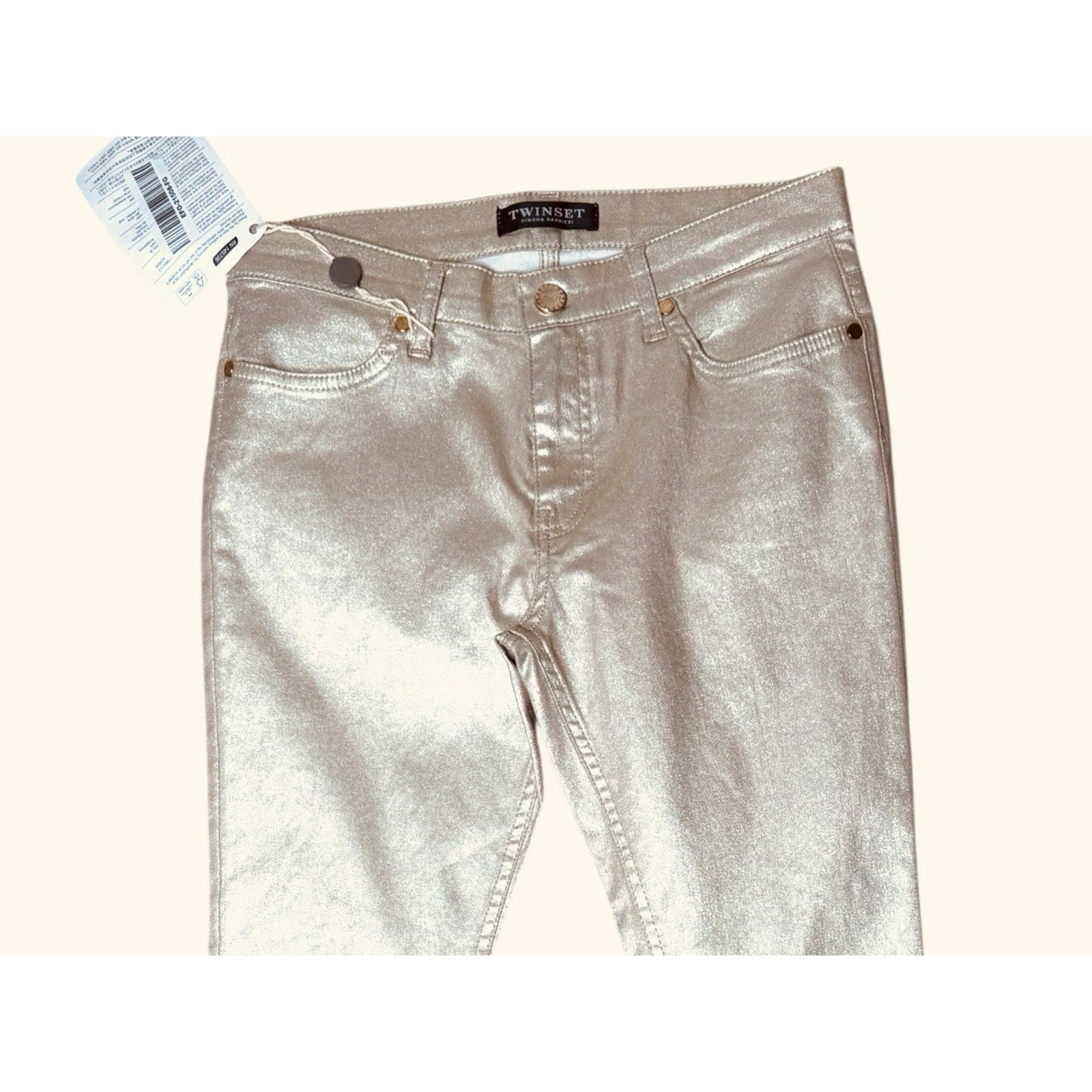 TWINSET Twinset NEW Gold Metallic Skinny Pants Size 27 Size 27" / US 4 / IT 40 - 4 Thumbnail