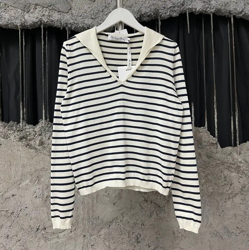 Dior Dior Striped Embroidered Long Sleeve Top 0089 Size ONE SIZE - 1 Thumbnail
