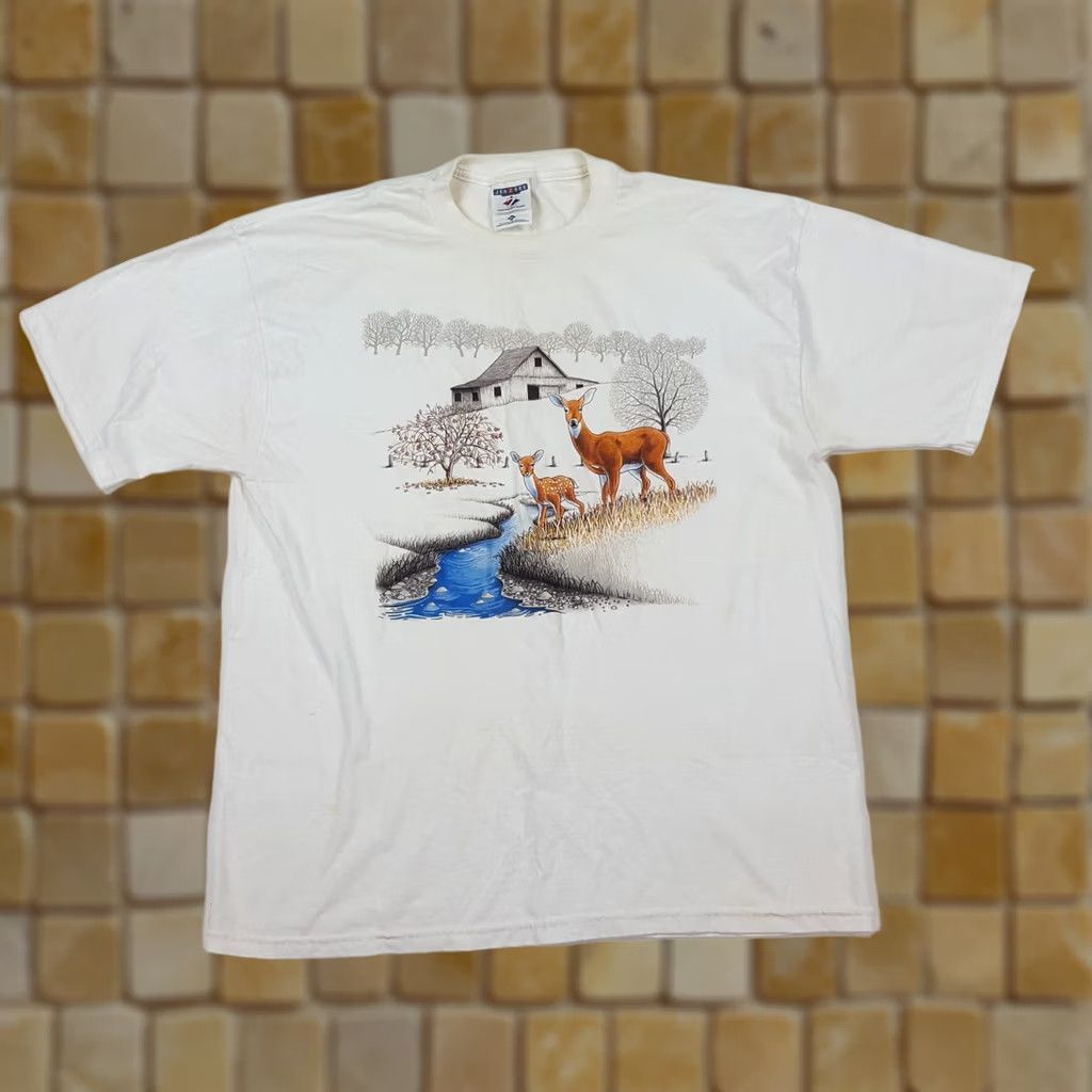 Jerzees VINTAGE Jerzees T-Shirt Deer Outdoor Nature Men's XL White Short Sleeve Retro 90s Y2K Graphic Print Shirt Mens Size US XL / EU 56 / 4 - 1 Thumbnail