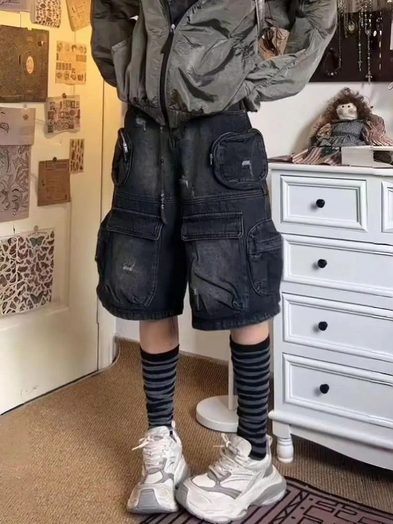 Designer × Japanese Brand Faded Washed Heavy Duty Workwear Denim Shorts Size US 33 - 2 Thumbnail