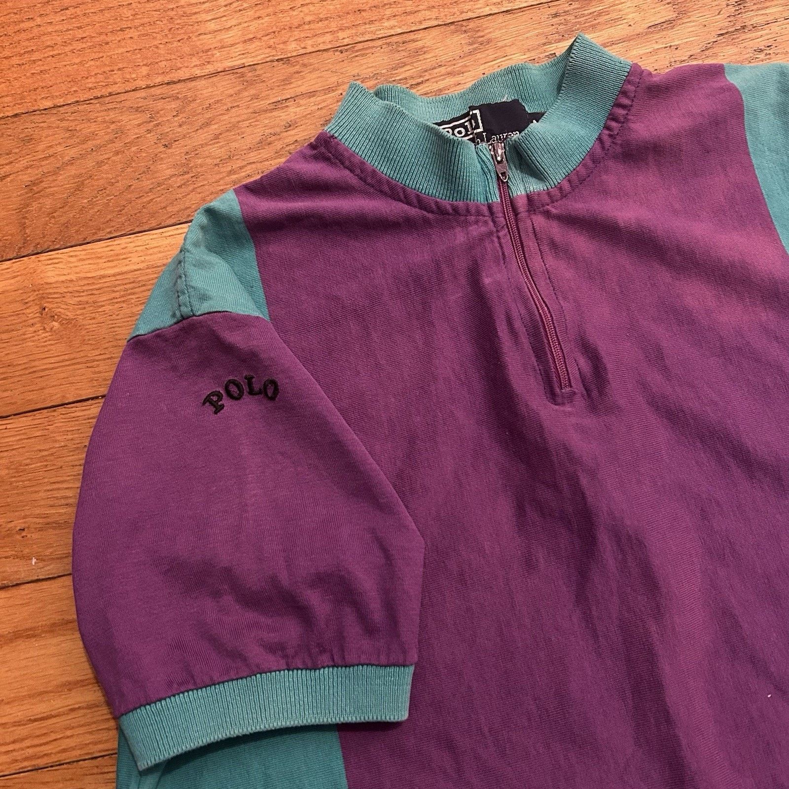 Polo Ralph Lauren × Vintage 80s Striped Cycling Logo Jersey Zip Tee Shirt Medium Size US M / EU 48-50 / 2 - 2 Thumbnail