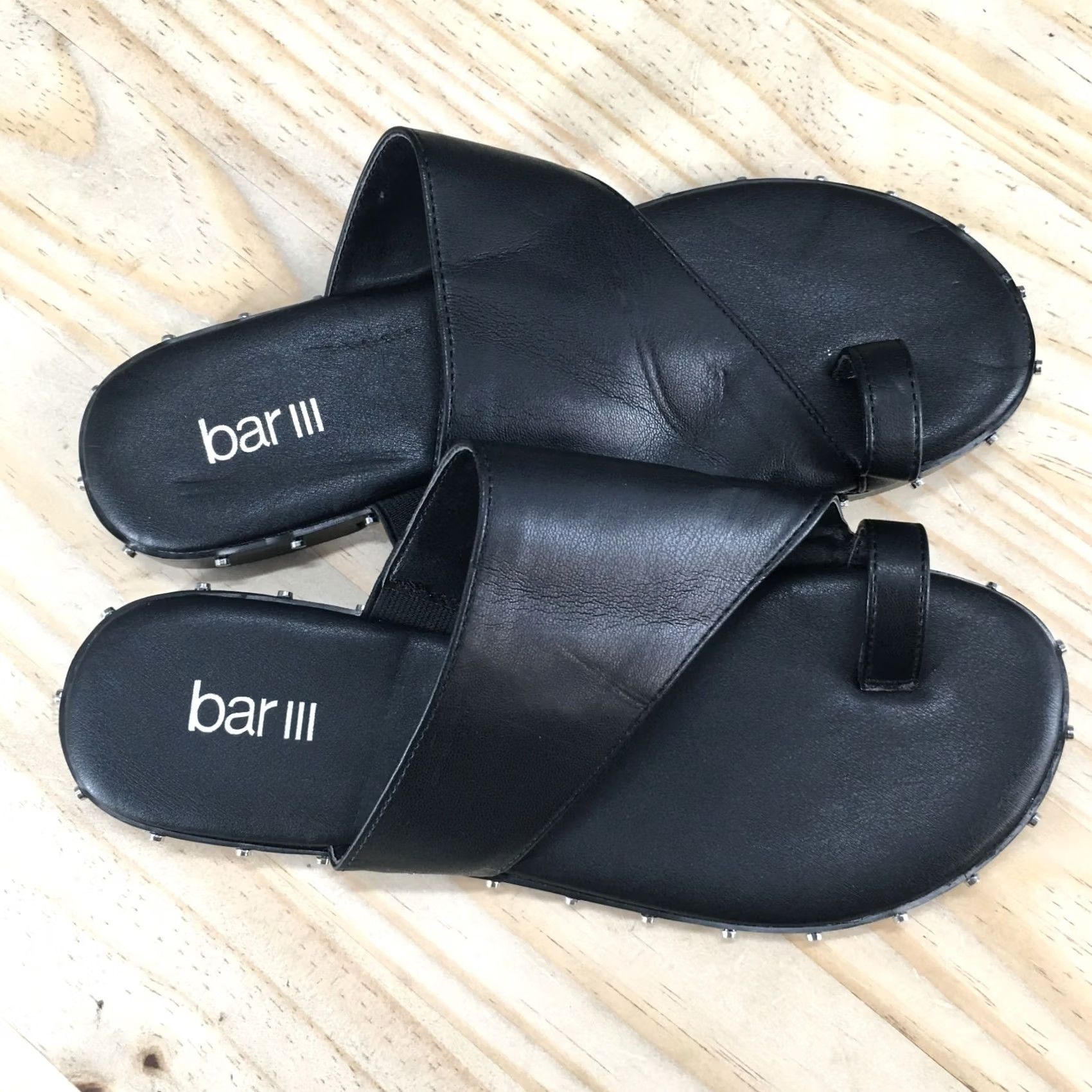 Bar III Bar III Sandals Women 6.5M Hattie Thong Black Faux Leather Studded Casual NEW Size US 7 / IT 37 - 6 Thumbnail