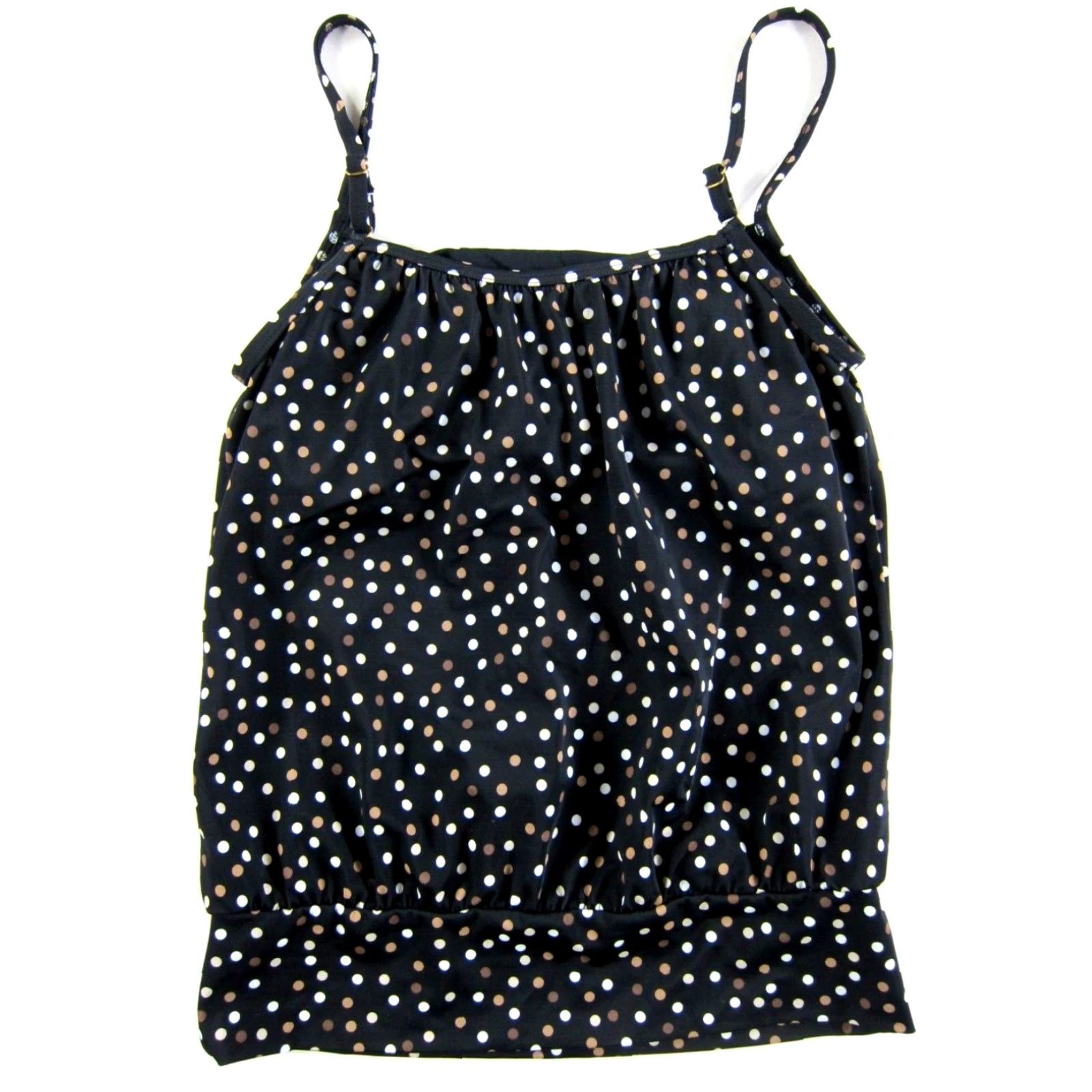 Vintage ROXANNE Black Brown White Polka Dot Built In Bra Swim Tankini Top Women 12/36C Size XL / US 12-14 / IT 48-50 - 2 Thumbnail