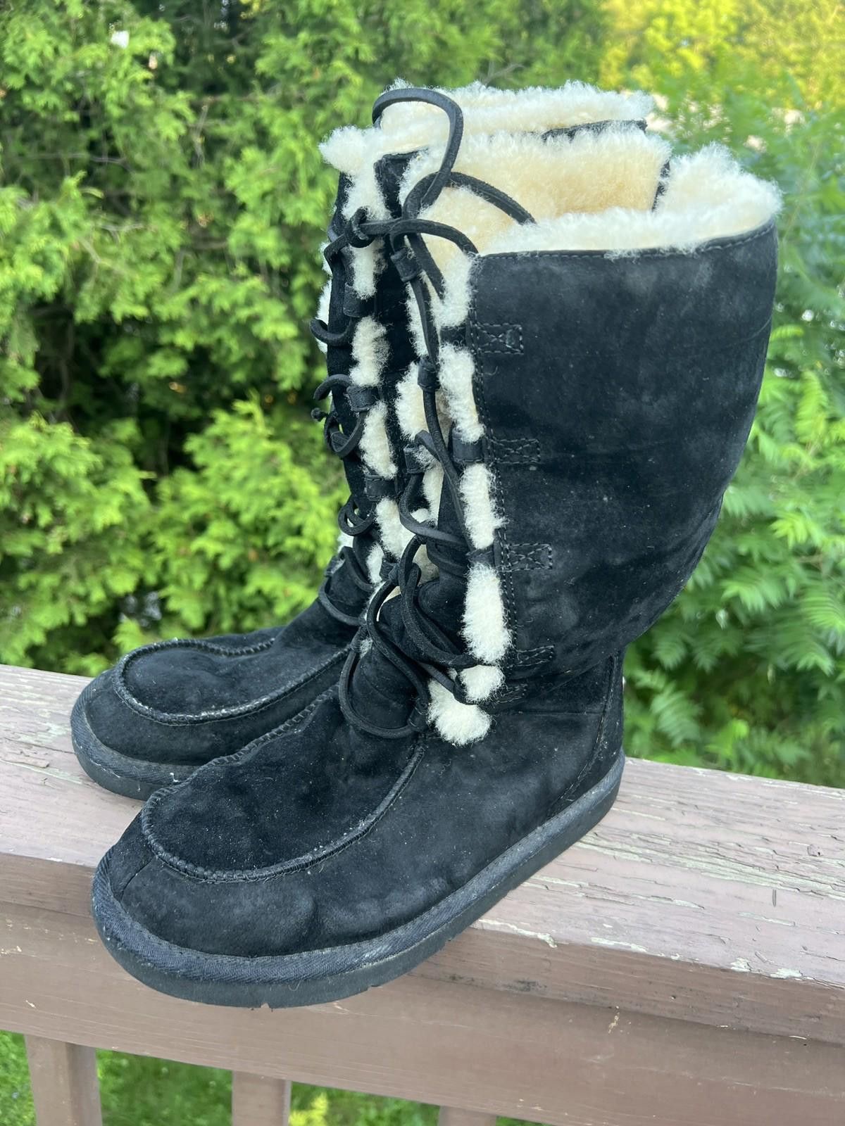 Ugg UGG Whitley Black Suede Winter Boots Tall Lace Up Womens Sz8 Size US 8 / IT 38 - 2 Thumbnail