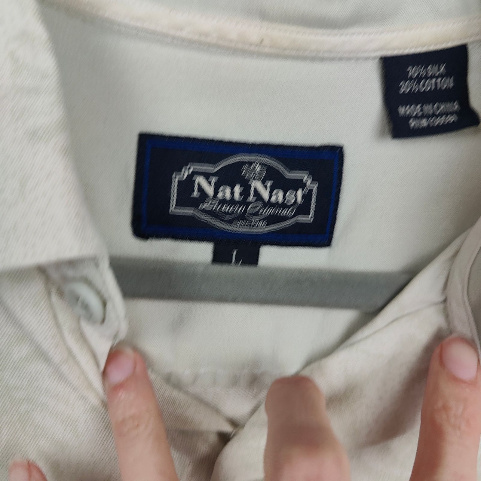 Nat Nast Nat Nast Button Up Shirt Mens Large Cream Green Silk Cotton Size US L / EU 52-54 / 3 - 5 Thumbnail