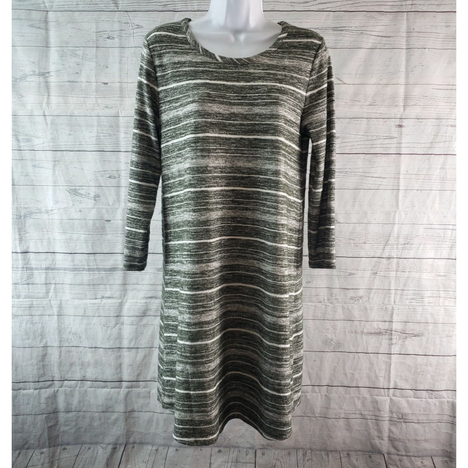 Market Market & Spruce Womens Knit Dress Sz Medium Green Striped Long Sleeve Size M / US 6-8 / IT 42-44 - 2 Thumbnail