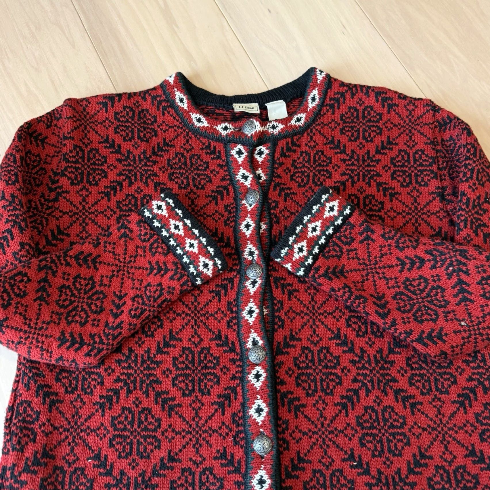 Vintage VINTAGE LL Bean Nordic Cardigan Women's M Red Argyle Norse Aran Sweater Cardigan Knit Pullover Crew Neck Size M / US 6-8 / IT 42-44 - 6 Thumbnail