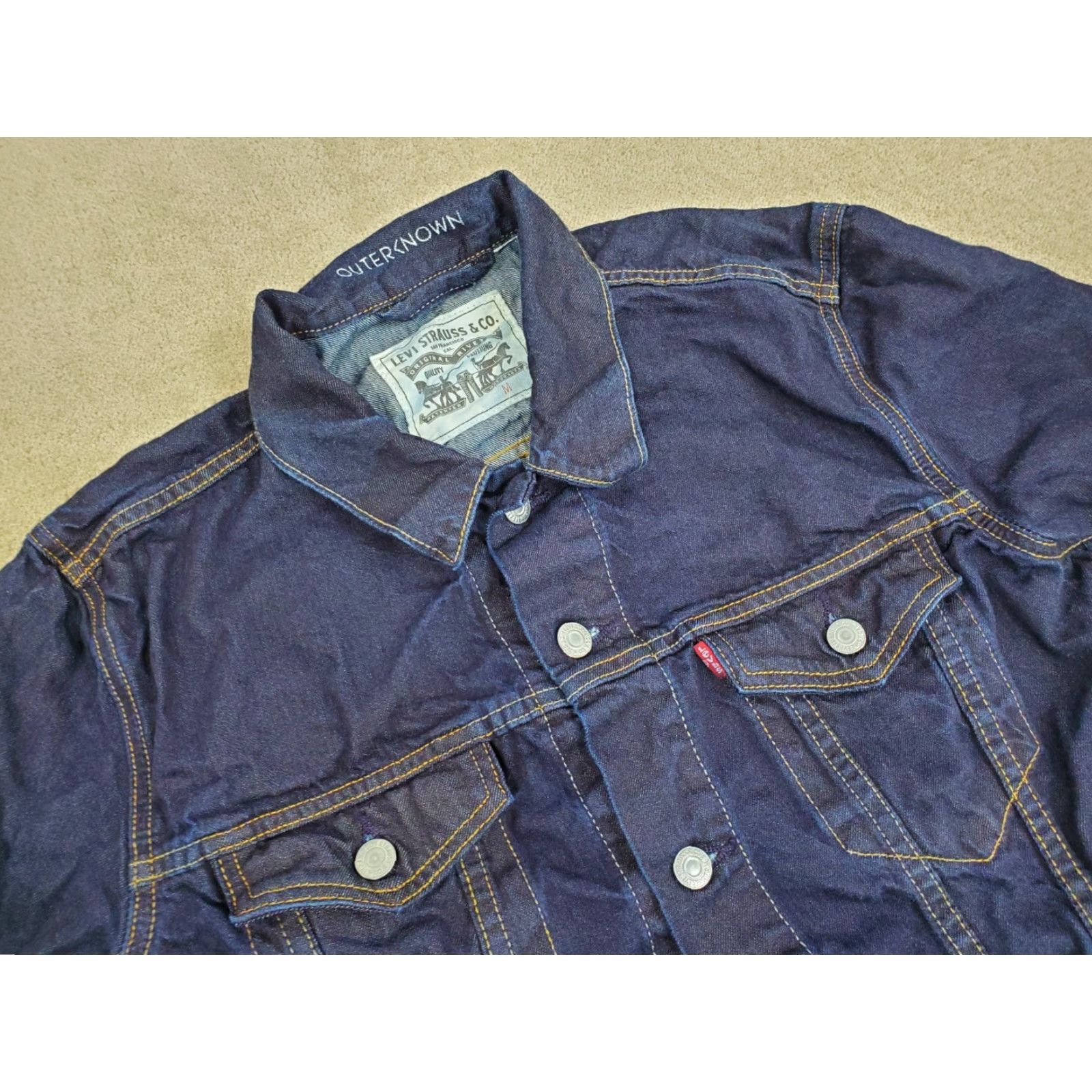 Levi's VINTAGE Levis x Outerknown Wellthread Jacket Womens M Blue Denim Jean Coat Trucker Size 32" / US 10 / IT 46 - 2 Thumbnail