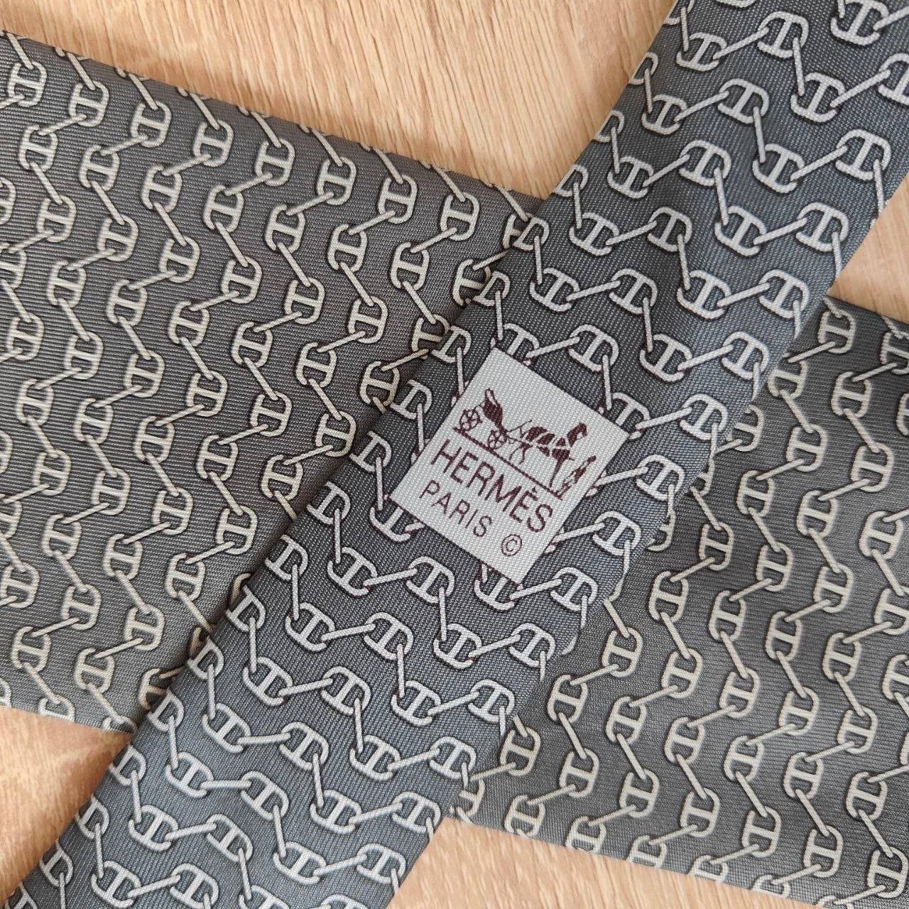 Hermes Hermes Paris Silk Tie 5325 TA Chains Gray Size ONE SIZE - 3 Thumbnail