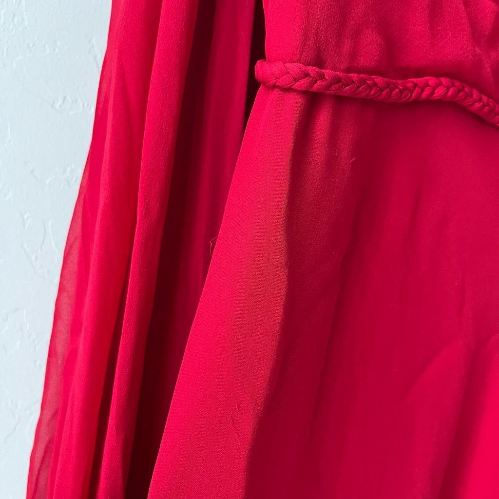 Naeem Khan Naeem Khan Red 100% Silk Draped One-Shoulder Braided Waist C Size S / US 4 / IT 40 - 10 Thumbnail
