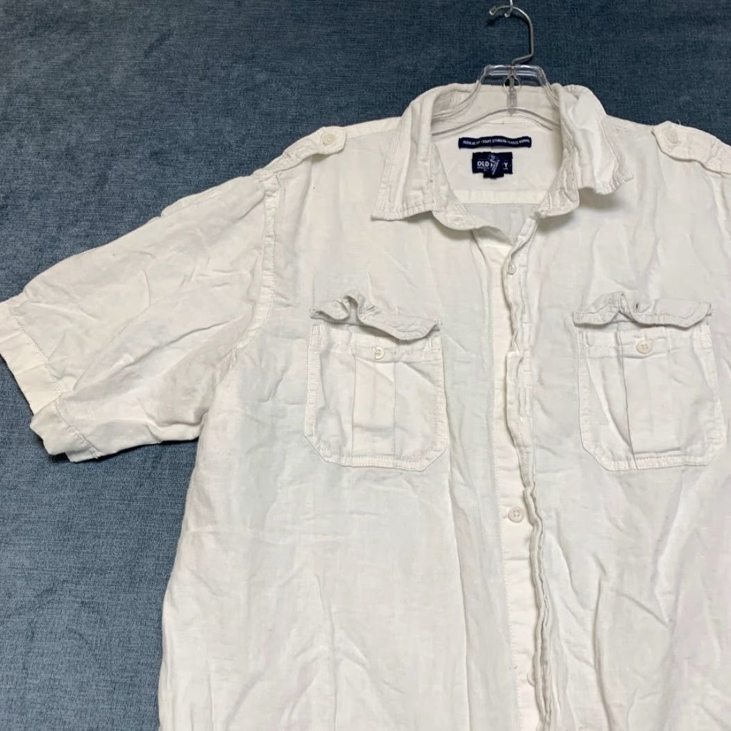 Old Navy Old Navy Button-Up Twill Shirt Mens Large Tall White Regular Fit Short Sleeve Size US L / EU 52-54 / 3 - 4 Thumbnail