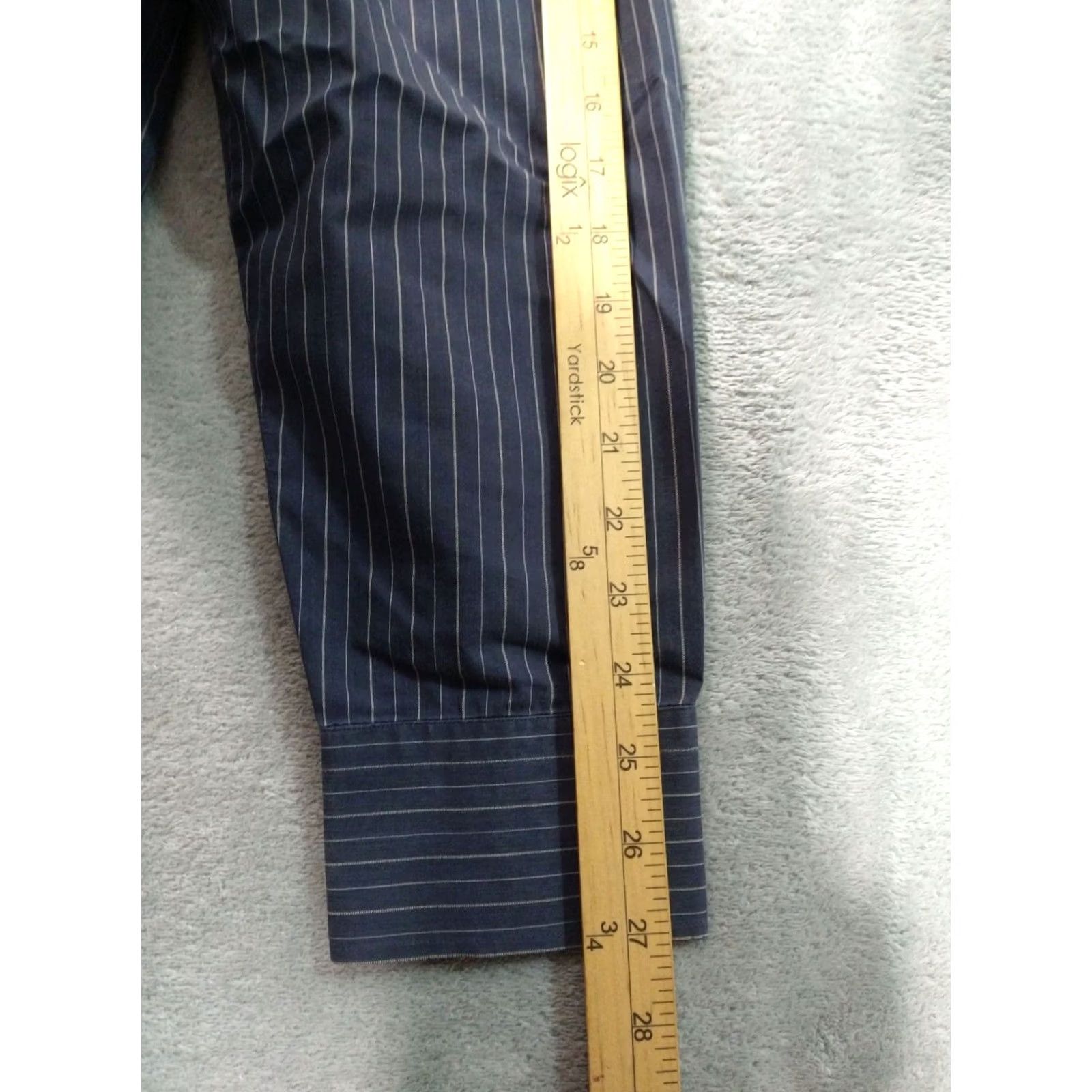 Hugo Boss HUGO BOSS Shirt Mens 16 Gray Striped Long Sleeve Button Up Cotton Stretch Size US L / EU 52-54 / 3 - 6 Thumbnail