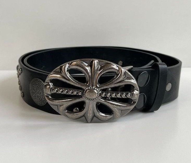 Japanese Brand 110 cm skeleton chrome cross studded goth emo black belt Size ONE SIZE - 1 Thumbnail