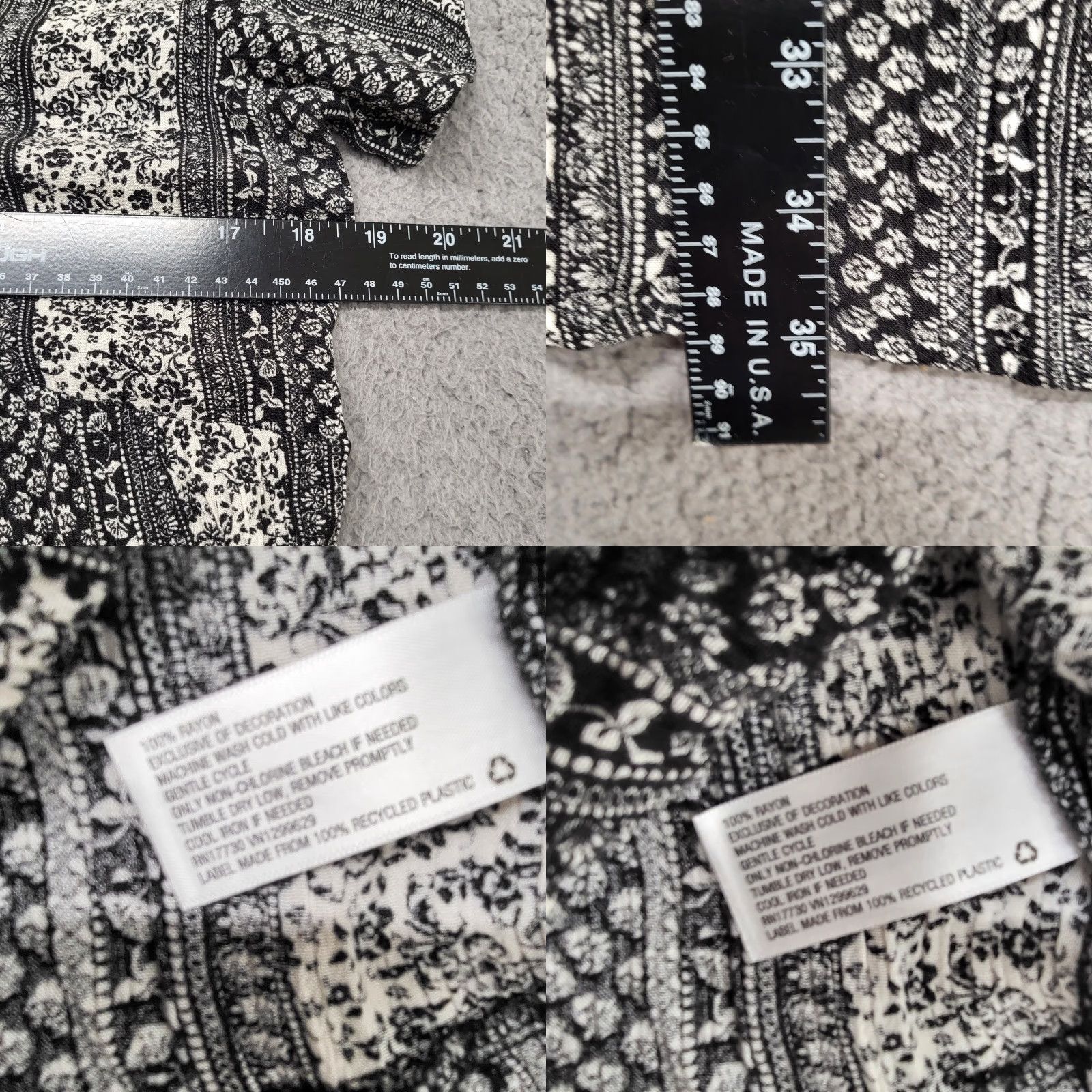Vintage Knox Rose Dress Women's Black A-Line V-Neck Ruffle Boho Cottagecore Medallion Knit Rayon Knee Length Size M / US 6-8 / IT 42-44 - 8 Thumbnail