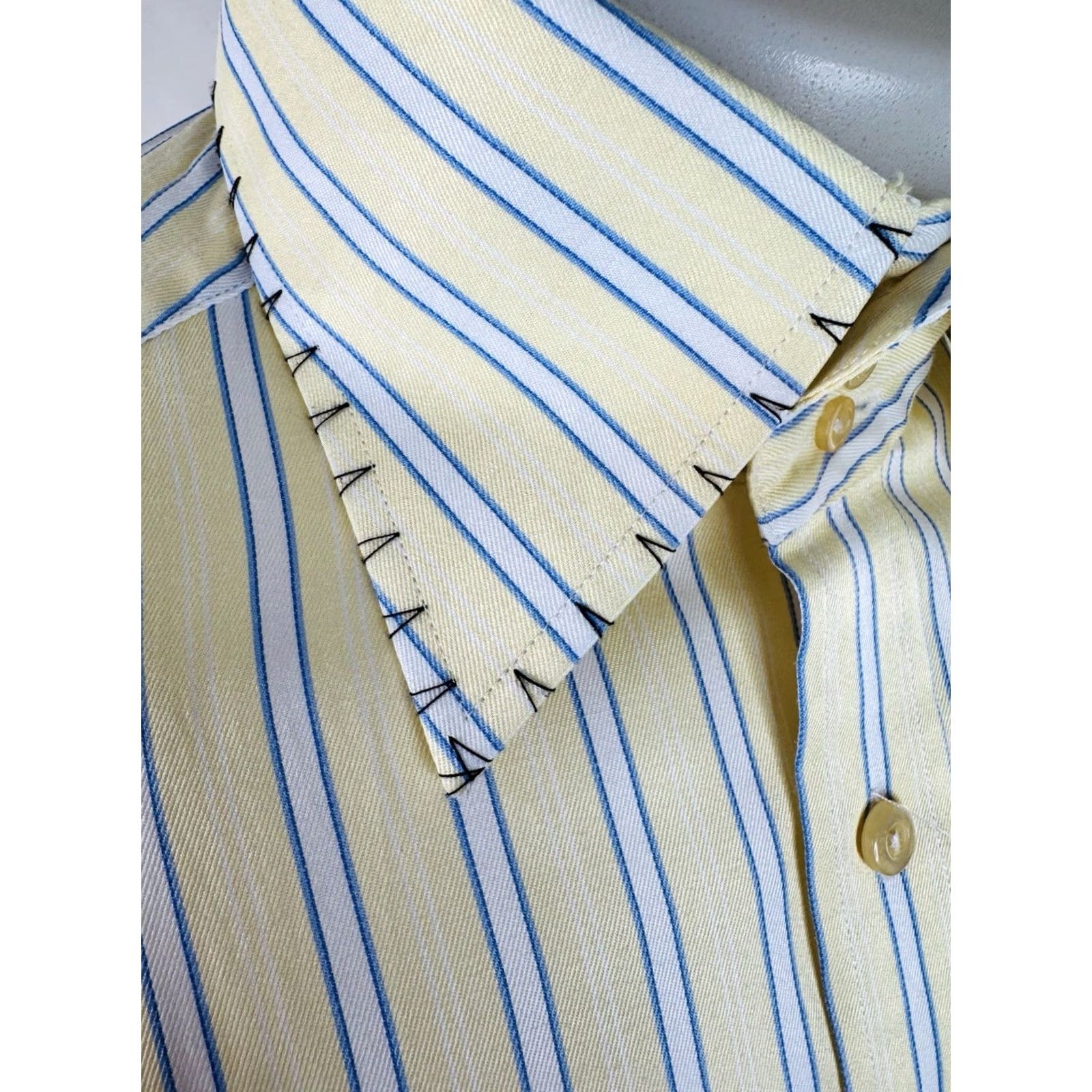 Paul Smith Paul Smith London Striped Embroidered Dress Shirt 17 33/34 French Cuff Long Sleeve Mens Yellow Blue White Nn Size 46R - 2 Thumbnail