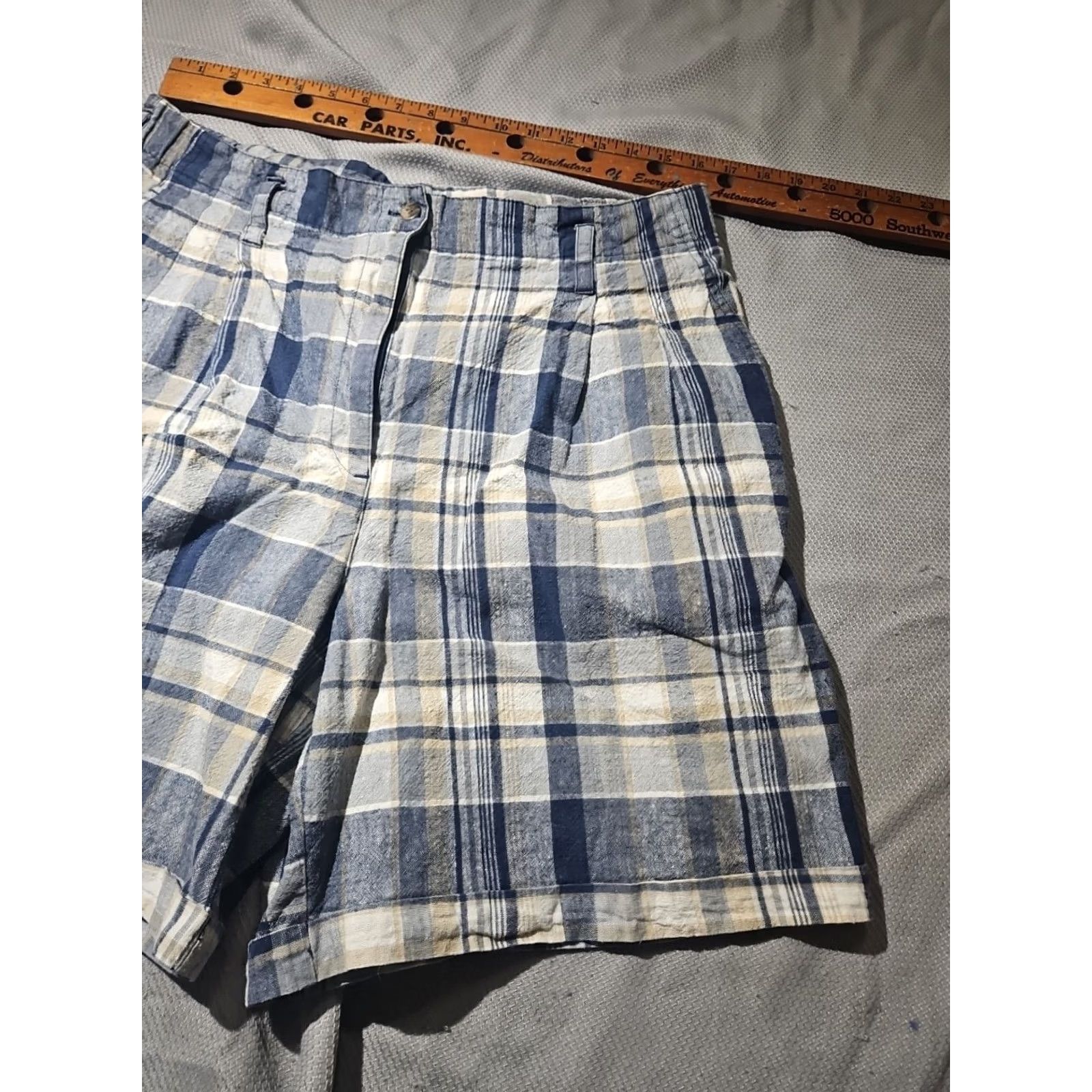 Vintage VINTAGE Kikomo Shorts Womens 20w Blue Plaid Linen Blend Surf Washed Pants High Size 42" / US 20 - 4 Thumbnail