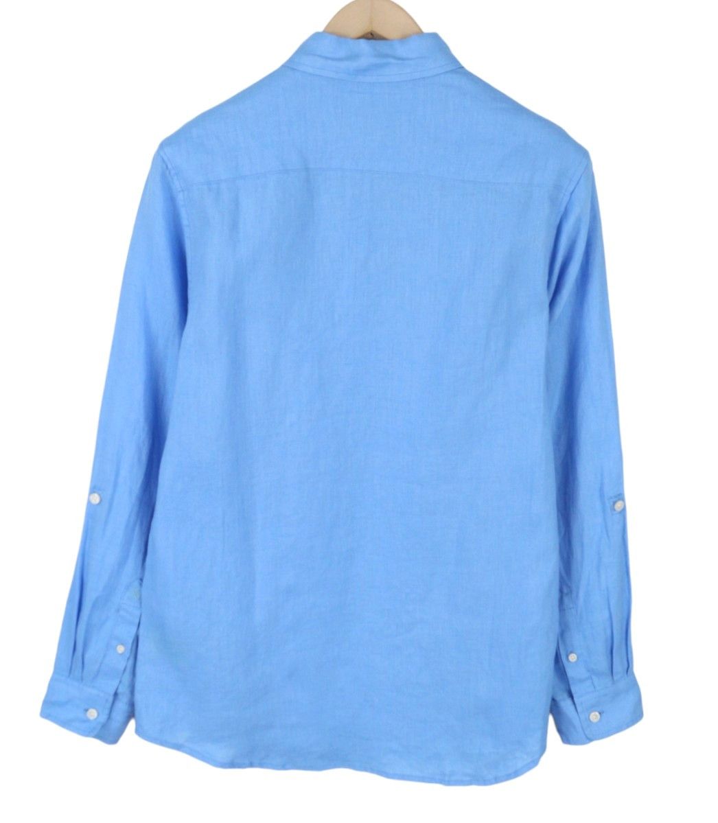 Scotch & Soda M Blue Linen Button-Down Roll-Up Shirt 88519 Size US M / EU 48-50 / 2 - 2 Thumbnail