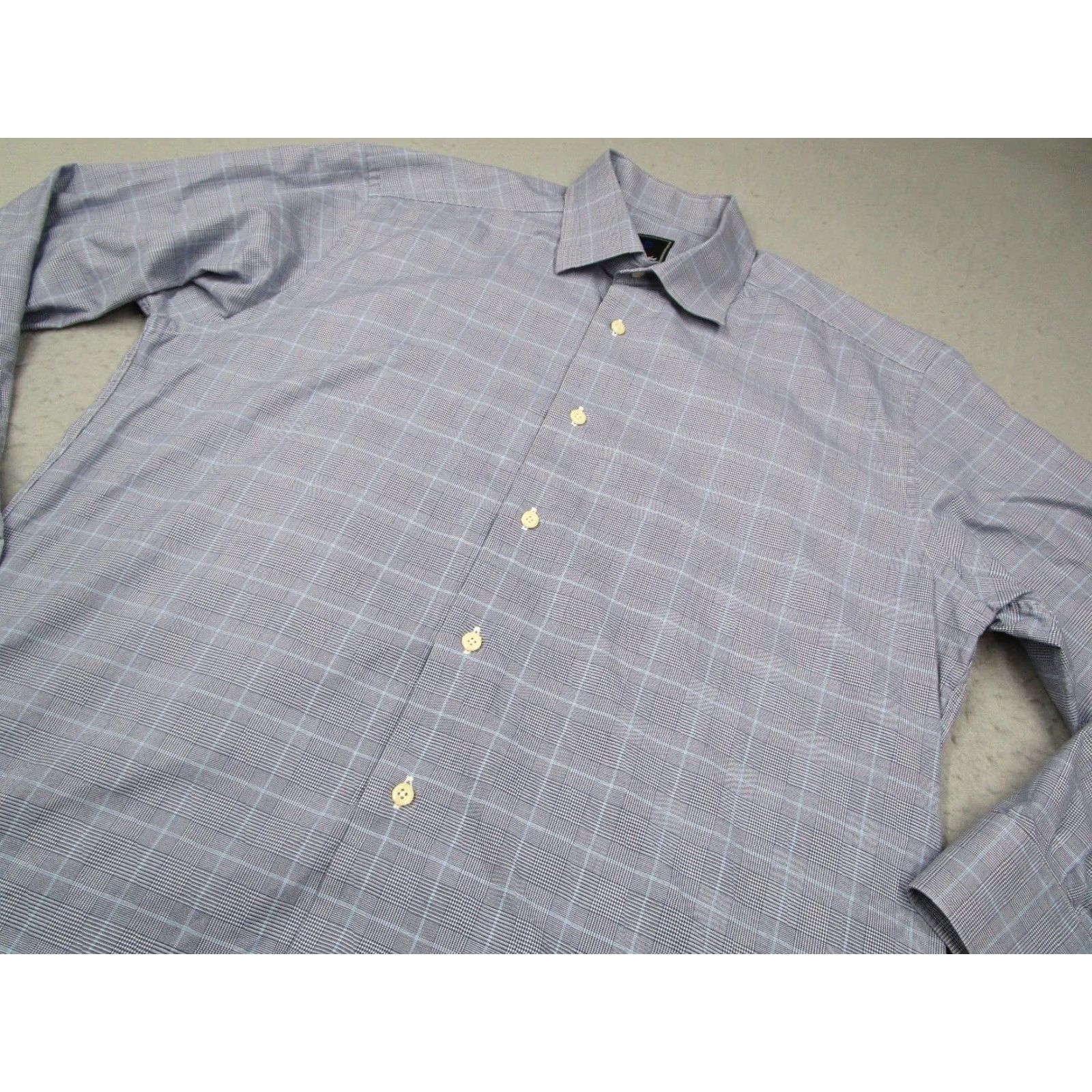 David Donahue David Donahue Mens Blue Houndstooth Dress Shirt 16.5 34 Long Sleeve Button Up Cotton Size 34R - 2 Thumbnail