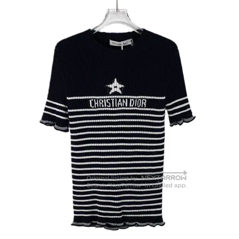 Dior Dior Black logo letter round neck cotton knitted short-sle Size S / US 4 / IT 40 - 1 Thumbnail