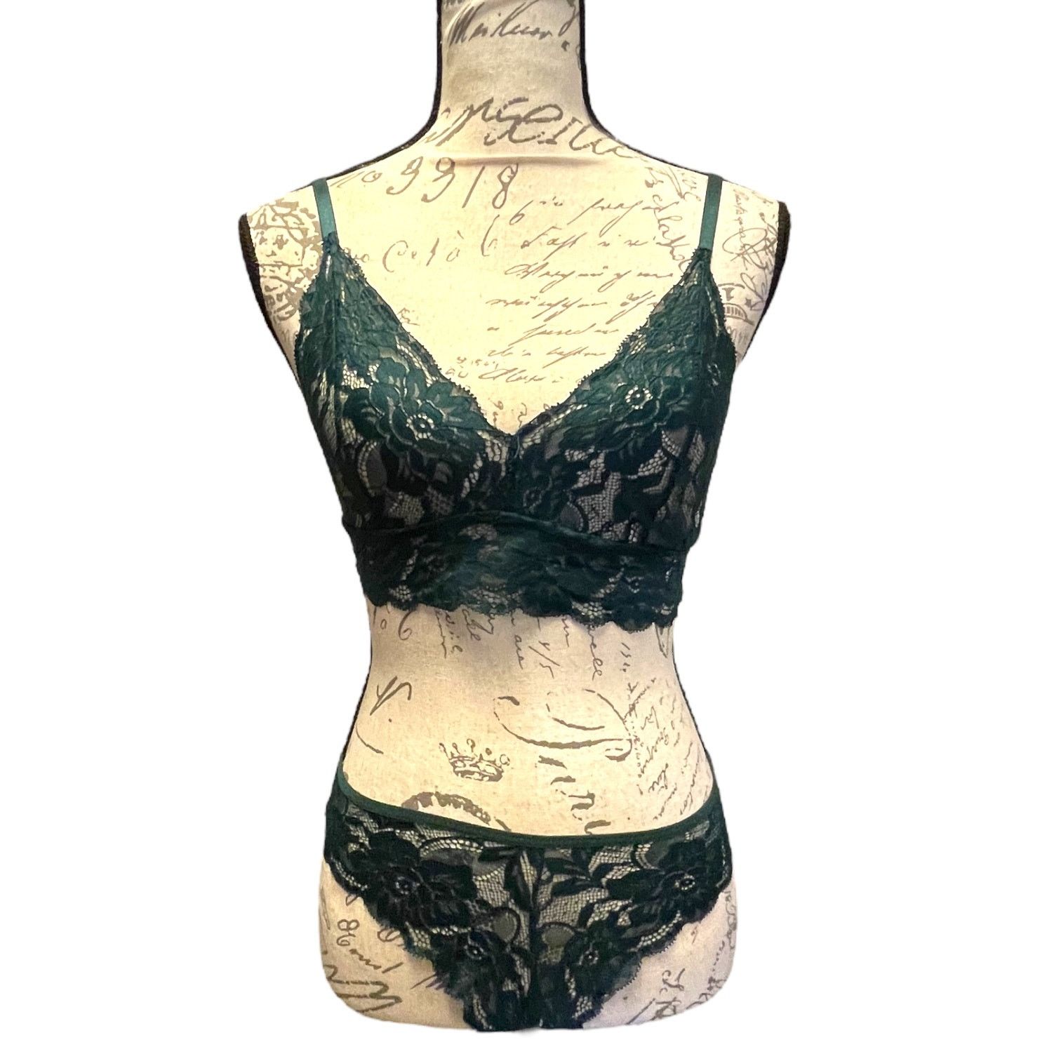 Green Lace Bralette & Panty Set Size Small Nwot, Women's