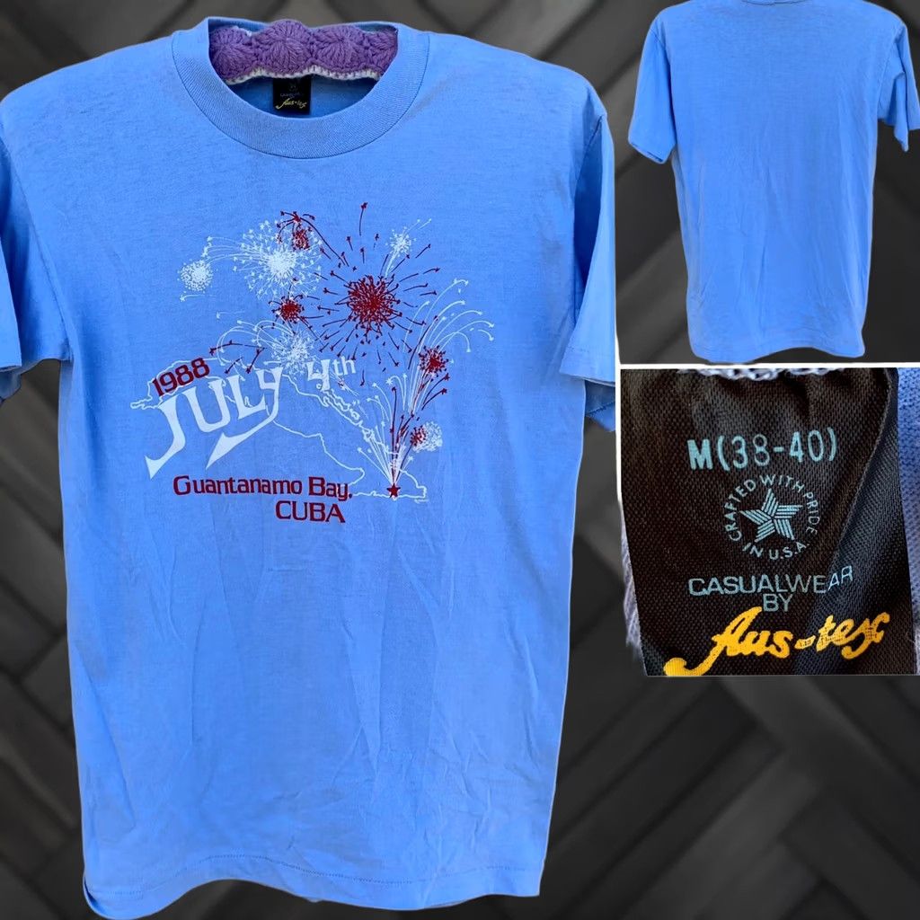 Vintage VINTAGE July 4th Guantanamo Bay Cuba T-Shirt M 38-40 Blue Cotton Blend Aus-tex Mens 80s USA 4th Of July Graphic Print Single Stitch 1988 Size US M / EU 48-50 / 2 - 1 Thumbnail