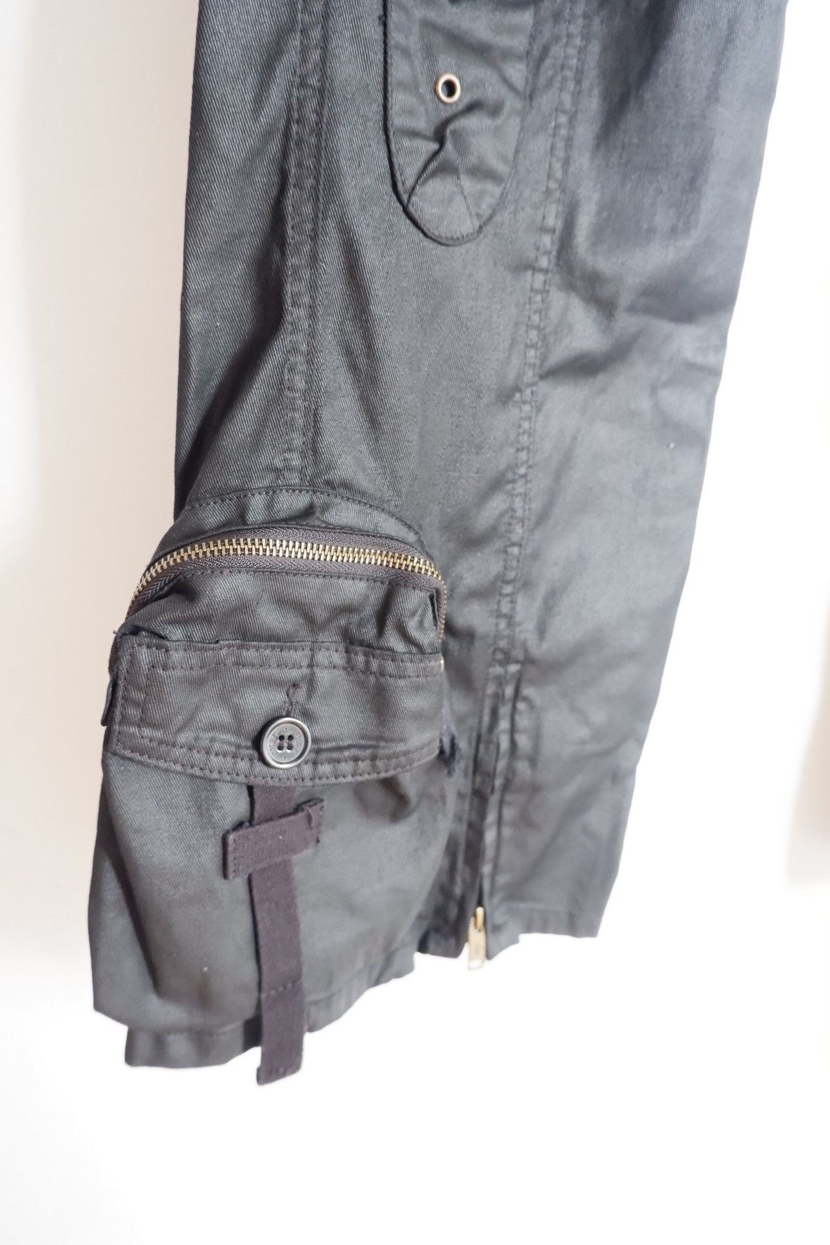 Japanese Brand SMFK - Black Coated Bondage Cargo Wide Leg Pants Size US 29 - 4 Thumbnail