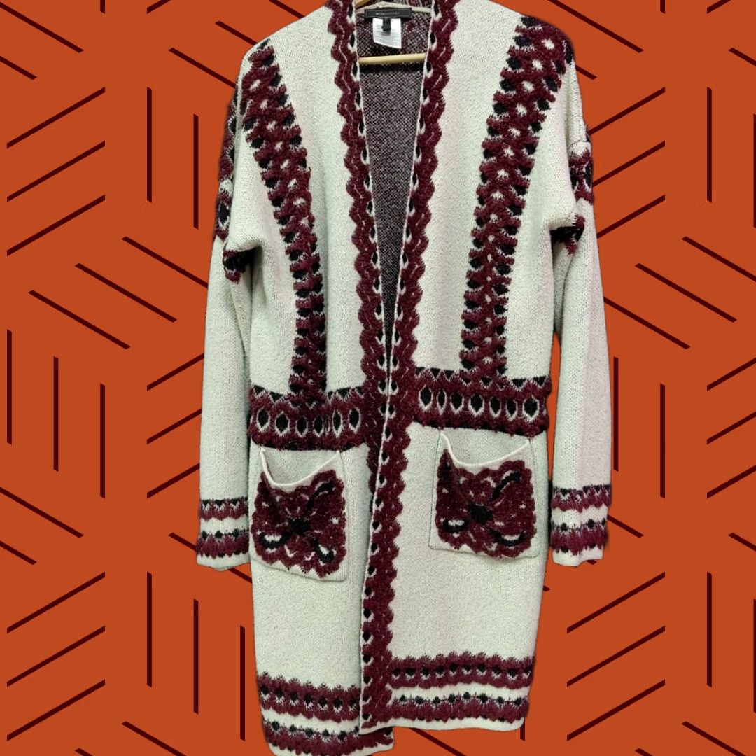Bcbgmaxazria BCBGMAXAZRIA Knit Cardigan Sweater Beige Red Solid Long Sleeve Women Size L Size L / US 10 / IT 46 - 1 Thumbnail