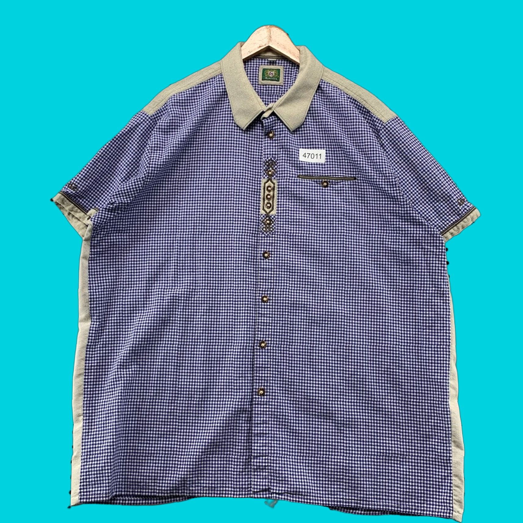 Vintage VINTAGE OS Trachten Button Shirt Mens 3XL Blue White Checkered German Bavarian Size US XXL / EU 58 / 5 - 1 Thumbnail