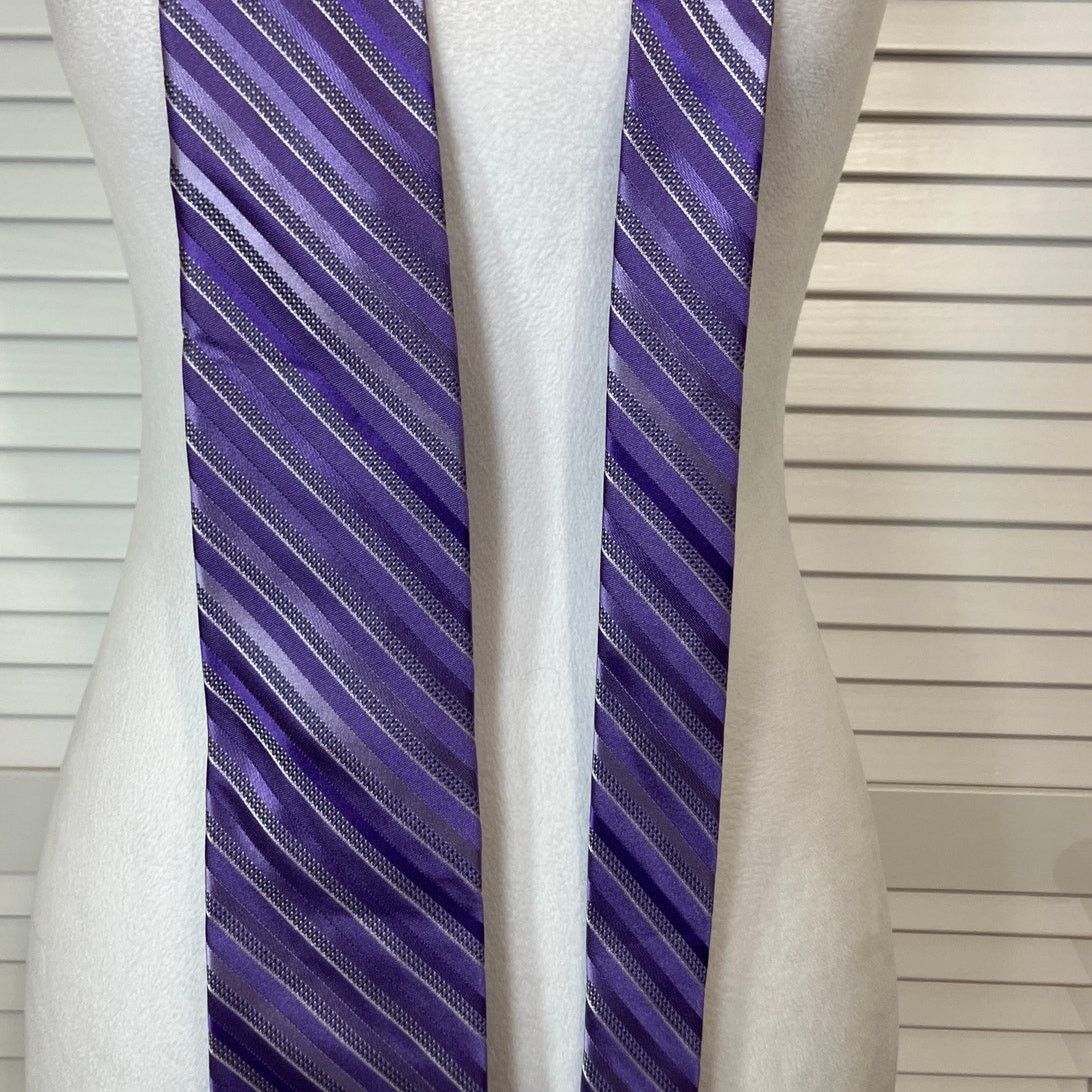 Arrow Arrow Platinum Classic Men Silk Tie 58” Purple Striped Size ONE SIZE - 3 Thumbnail