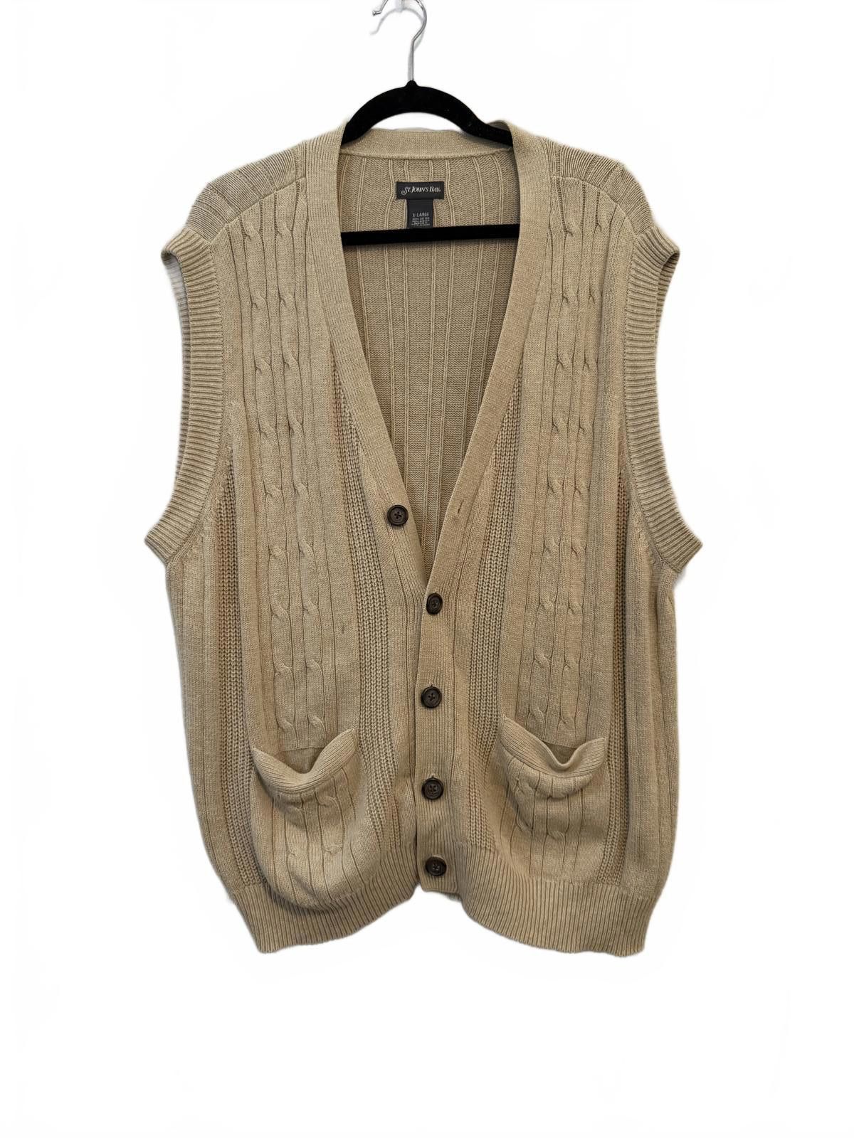 St. Johns Bay vintage Tan Cable Knit Button sweater Vest Size US XL / EU 56 / 4 - 5 Thumbnail
