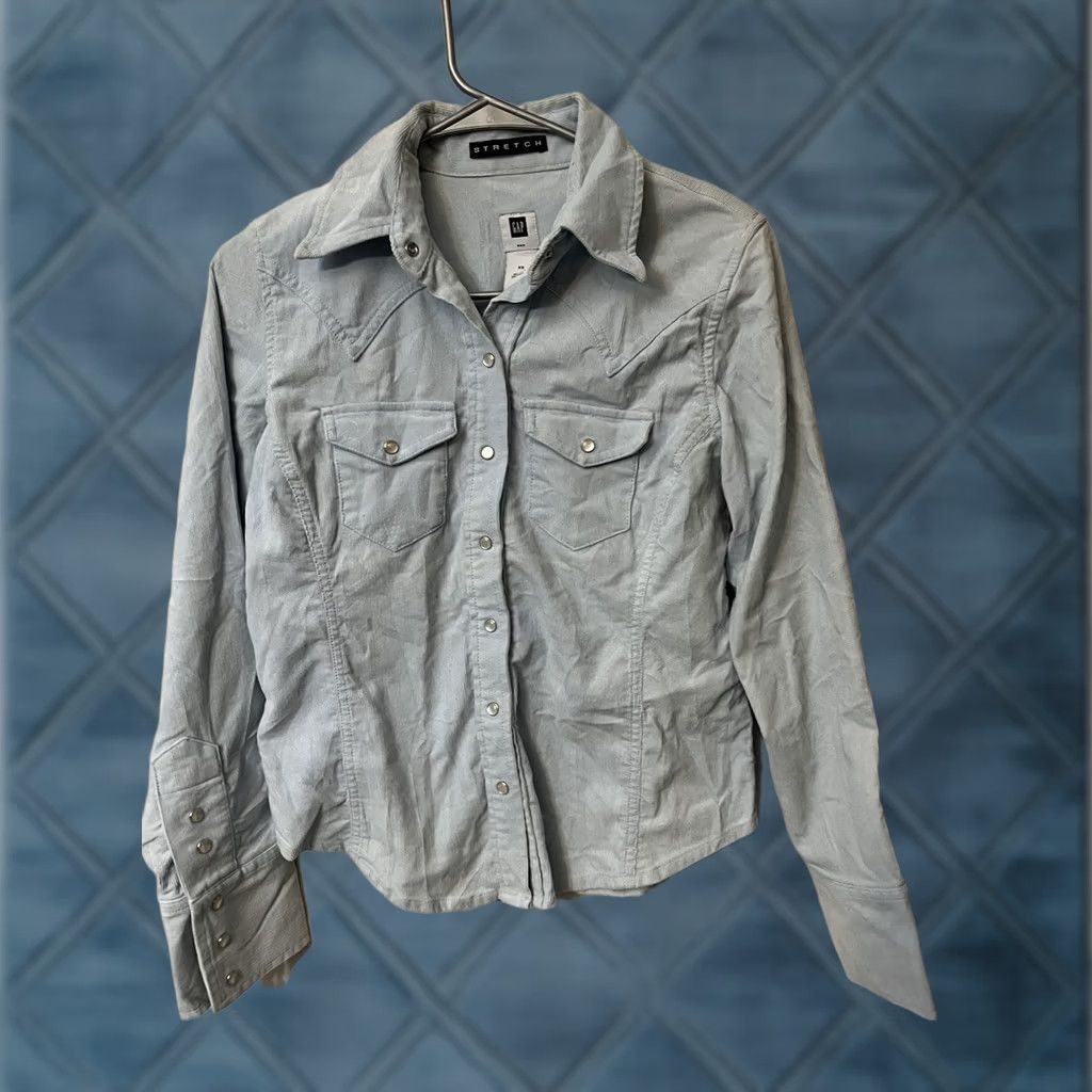 Gap VINTAGE GAP Shirt Womens XS Blue Corduroy Pearl Snap Western Cowgirl Y2K Rode Size XS / US 0-2 / IT 36-38 - 1 Thumbnail