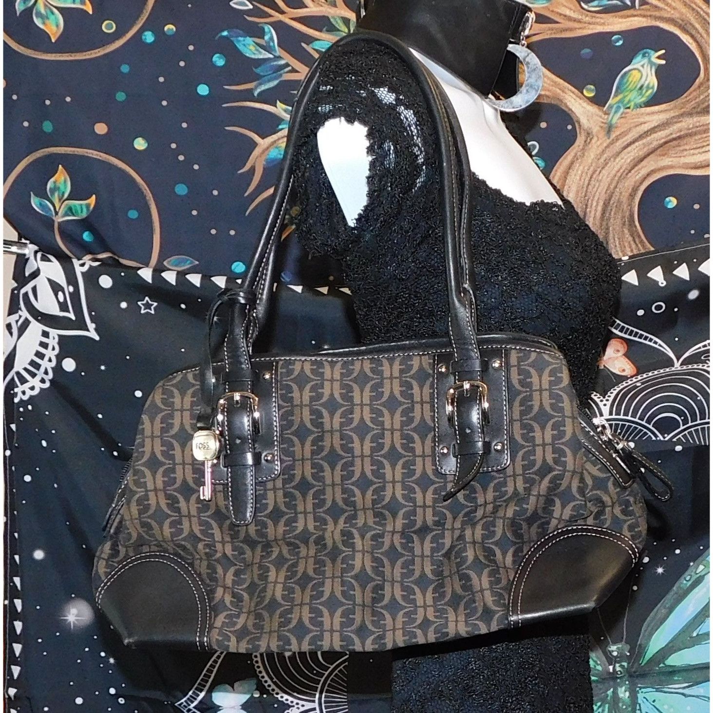 Fossil Fossil Black And Brown Monogram Shoulder Bag Size ONE SIZE - 1 Thumbnail