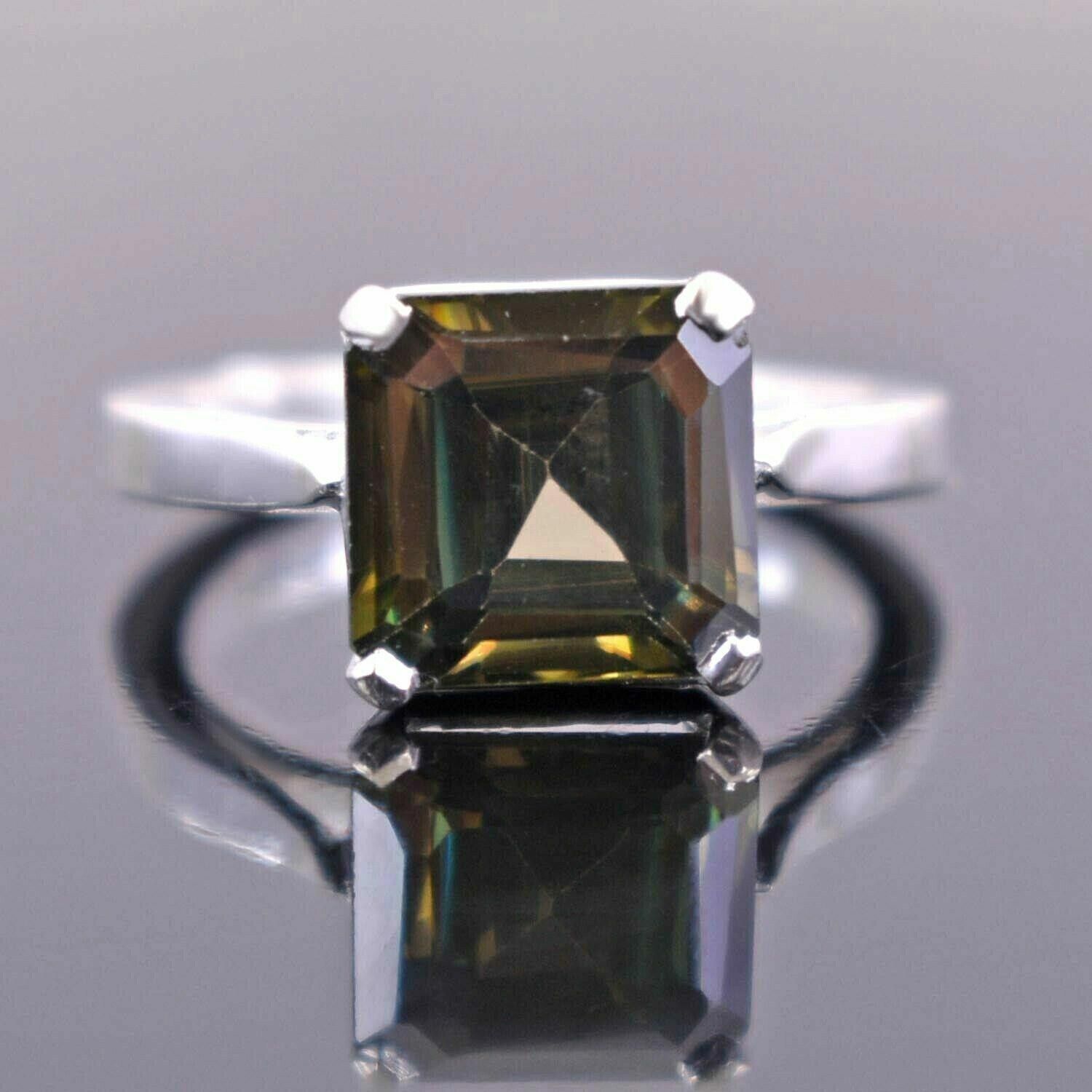 Handmade Hand Made Silver Princess Cut Blue Diamond Ring 3.5 Cts Size ONE SIZE - 2 Thumbnail