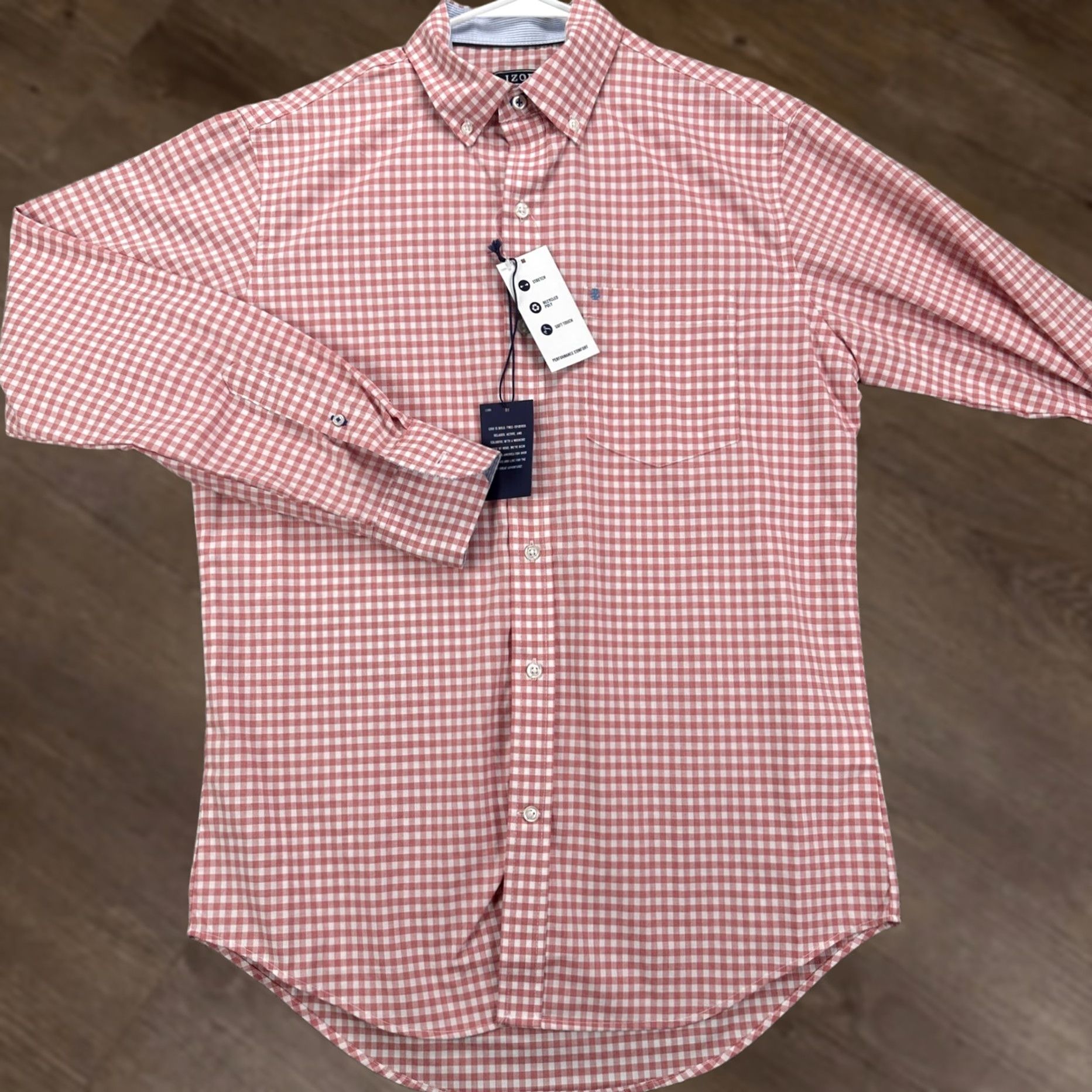 Izod Izod Button-Down Shirt Mens Small Red White Check Performance Woven NEW Size US S / EU 44-46 / 1 - 1 Thumbnail