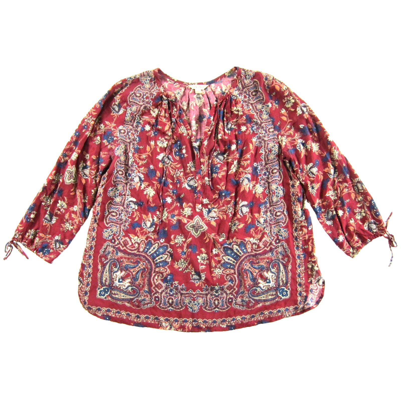 Lucky Brand Lucky Brand Blouse M Adult Women Floral 3/4 Sleeve Tunic Red Rayon Bohemian Style 90s? (note: avoid extra info) Size M / US 6-8 / IT 42-44 - 2 Thumbnail