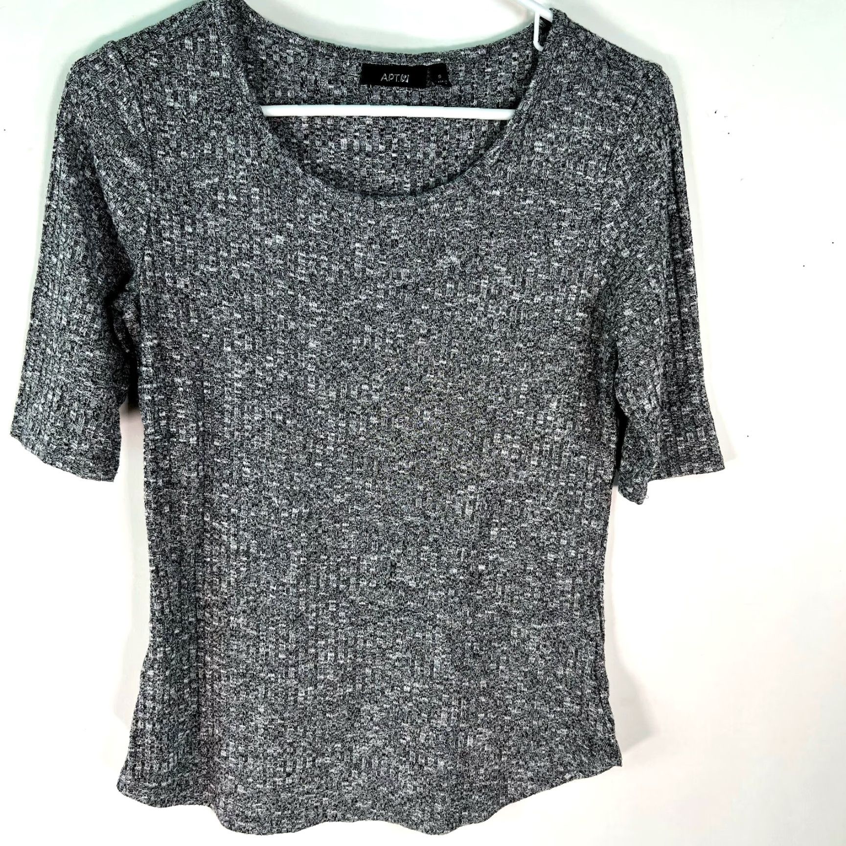 Apt. 9 Apt. 9 Womens Round Neck Short Sleeves Tight Knit Gray Pullover Sweater Size S Size S / US 4 / IT 40 - 2 Thumbnail