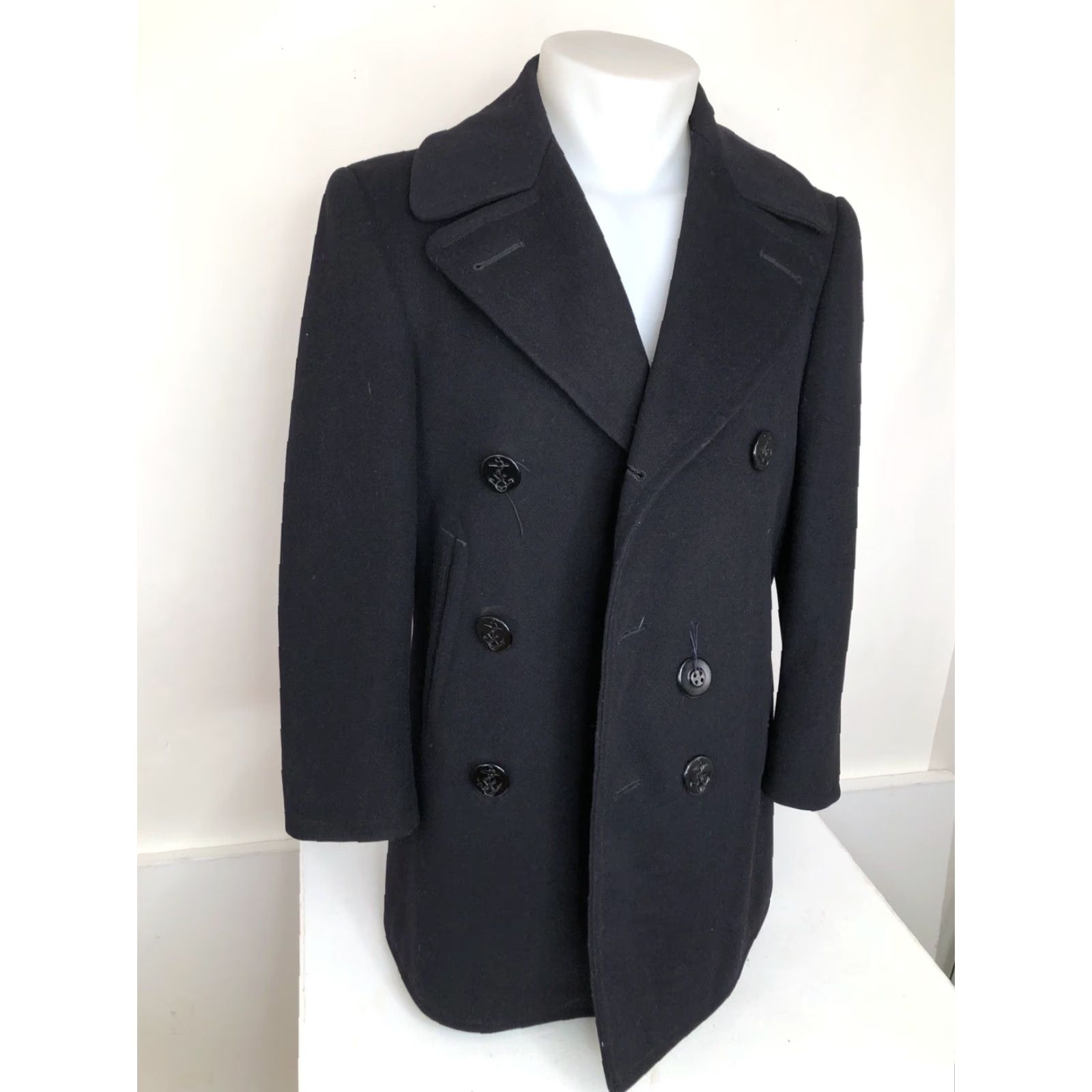 Vintage VINTAGE Naval Clothing Factory PeaCoat Jacket Wool Corduroy Mens 36 Navy Very Dark Blue Pockets, 1940s-50s Style Size US XXS / EU 40 - 3 Thumbnail
