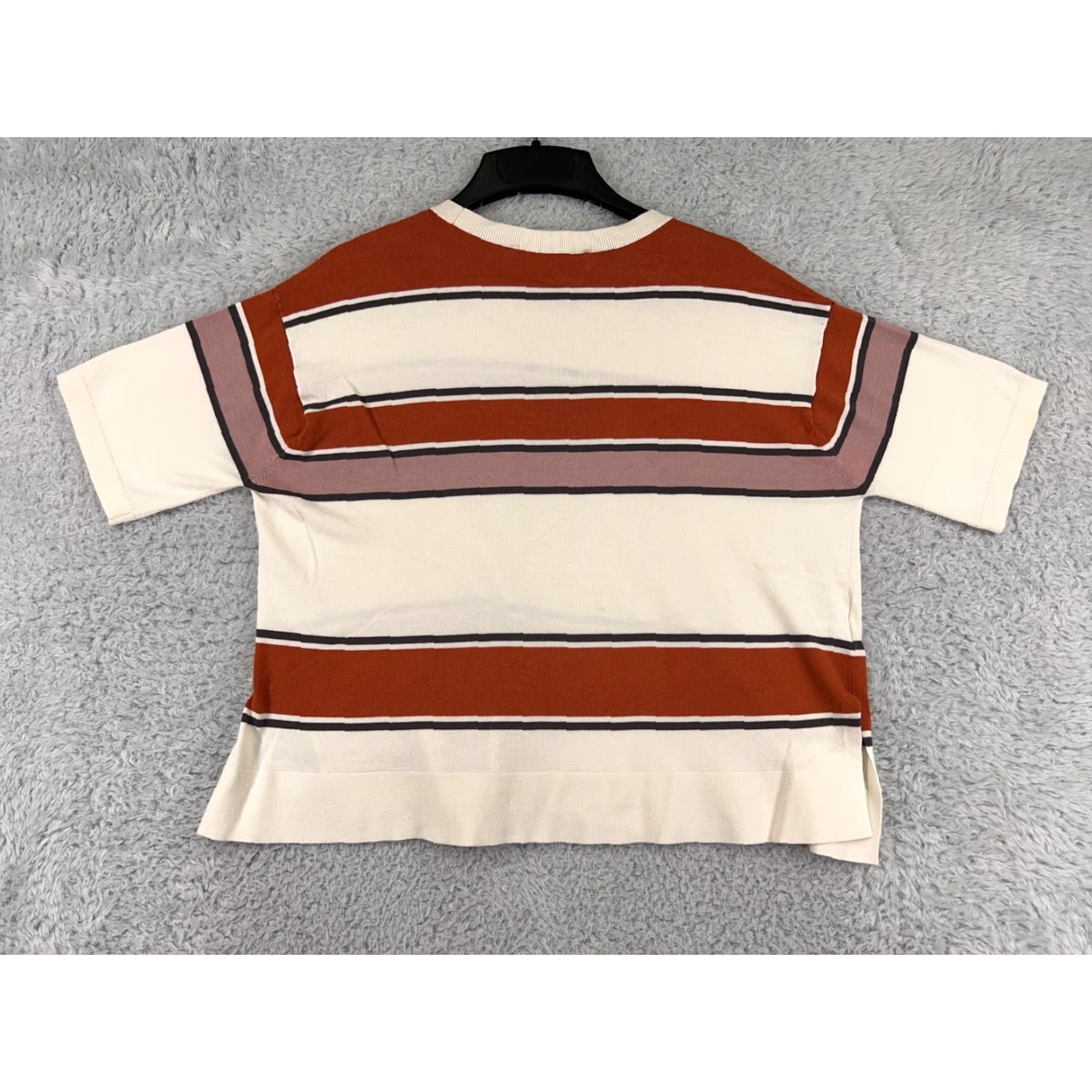 Ann Taylor Ann Taylor Loft Blouse Shirt Womens Medium M Beige Knit Rayon Blend Striped Pattern Fabric Type: Knit Size M / US 6-8 / IT 42-44 - 2 Thumbnail