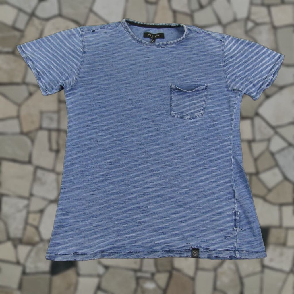Rag & Bone Rag & Bone Shirt Womens M Blue Distressed Indigo Pocket Top Tee New York Shirt Size M / US 6-8 / IT 42-44 - 1 Thumbnail