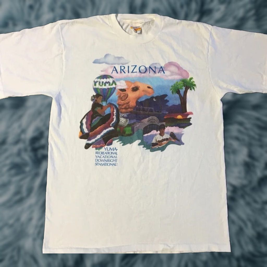 Vintage VINTAGE 90s Yuma Arizona Shirt XL White T-Shirt Men Short Sleeve Camel Art Sun Palm Trees Beach Animals College Grunge USA 80s 90s Commanders? Size US XL / EU 56 / 4 - 1 Thumbnail