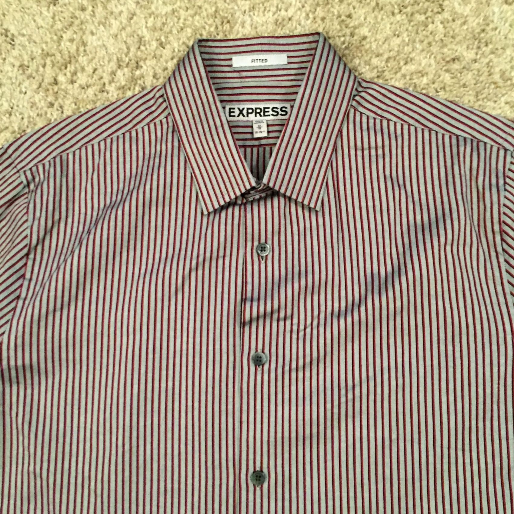 Express Express Shirt Mens Medium Gray Red Striped Long Sleeve Button Up Fitted Size US M / EU 48-50 / 2 - 3 Thumbnail