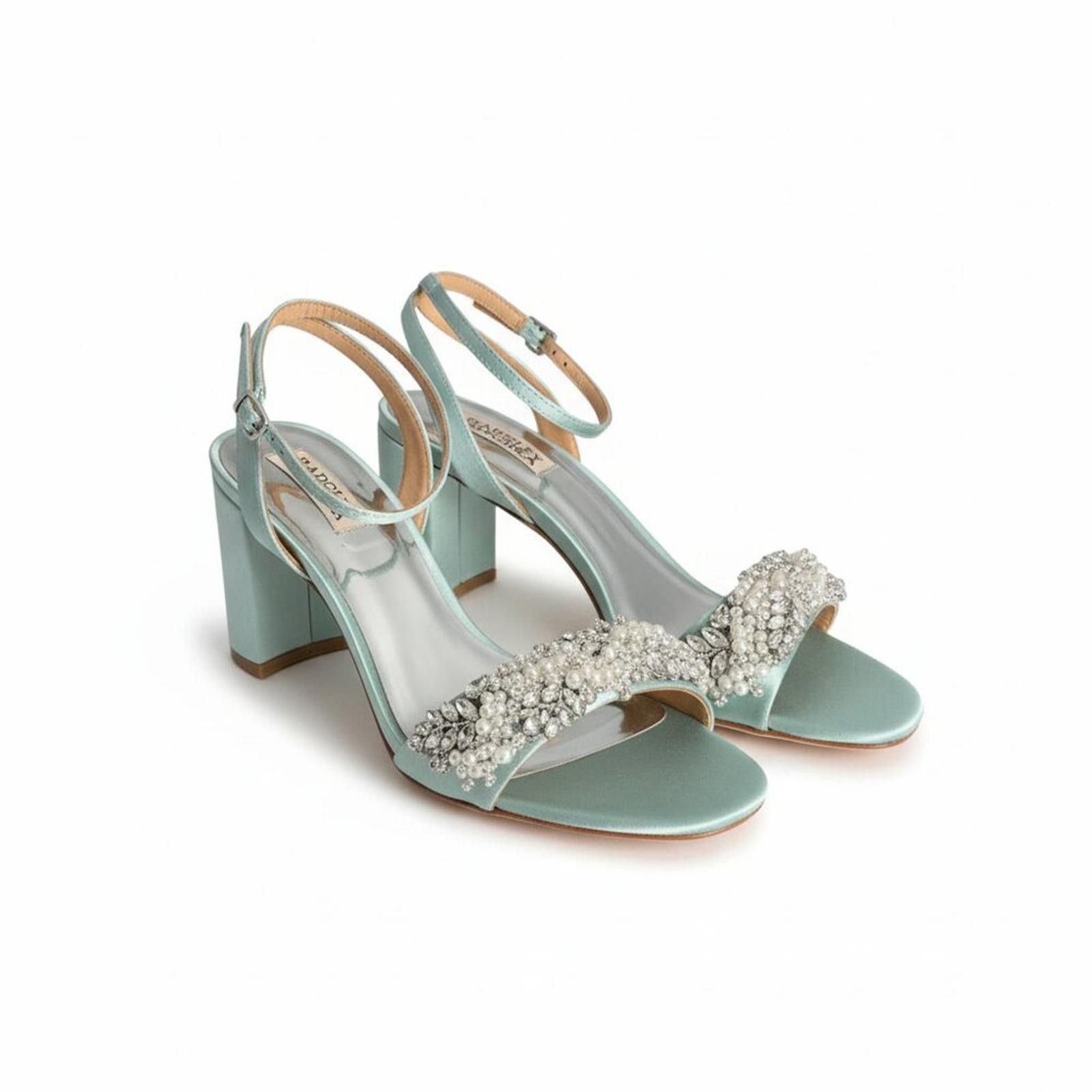 Other New Badgley Mischka Clara Teal Pearl Block Heel Sandals 8.5 Size US 8.5 / IT 38.5 - 1 Thumbnail
