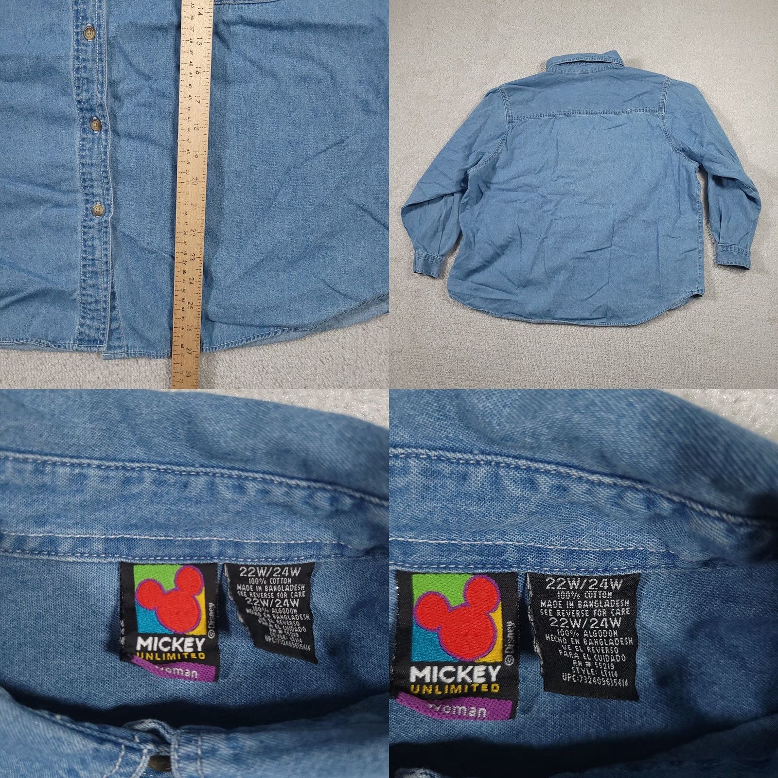 Mickey Unlimited VINTAGE Mickey Unlimited Shirt Denim Button Up Embroidered Pocket 90s Womens 24W Blue Cotton Shirt Women Menstrual? Size 4XL / US 24-26 - 8 Thumbnail