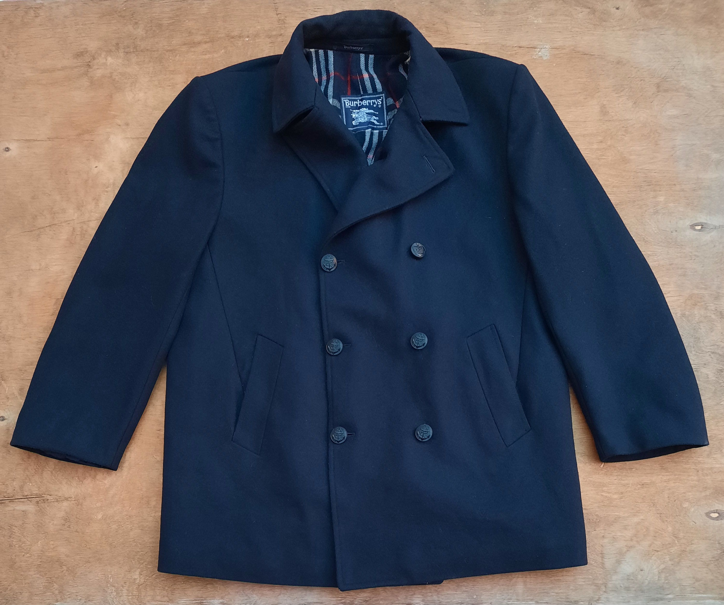 Burberry Burberrys Navy Wool Classic mens Double Breasted pea coat Size US L / EU 52-54 / 3 - 1 Thumbnail